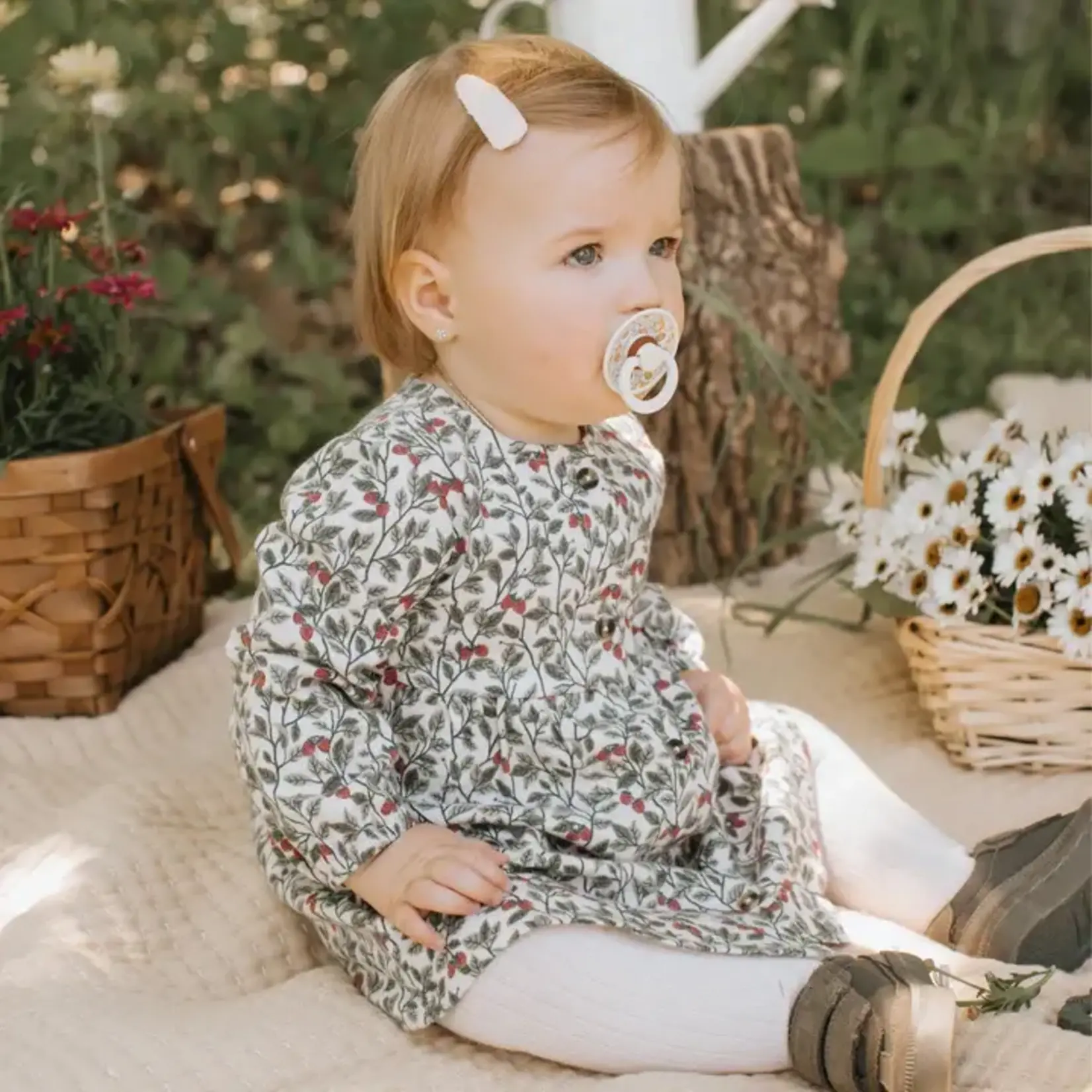Petit Lem PETIT LEM - Raspberry Bush Twill Dress Set with tights