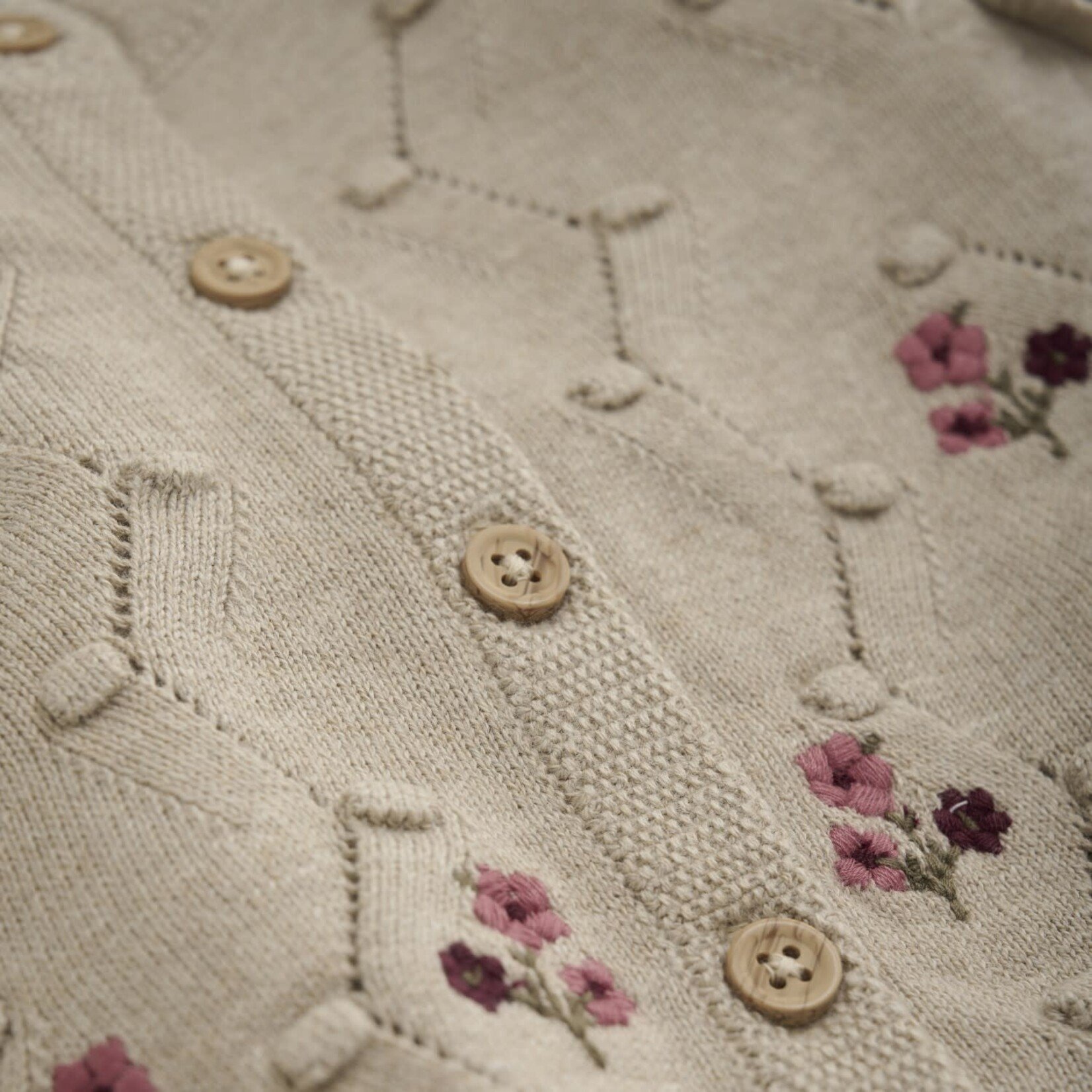 Minymo MINYMO - Cotton knit baby cardigan with embroidered flowers