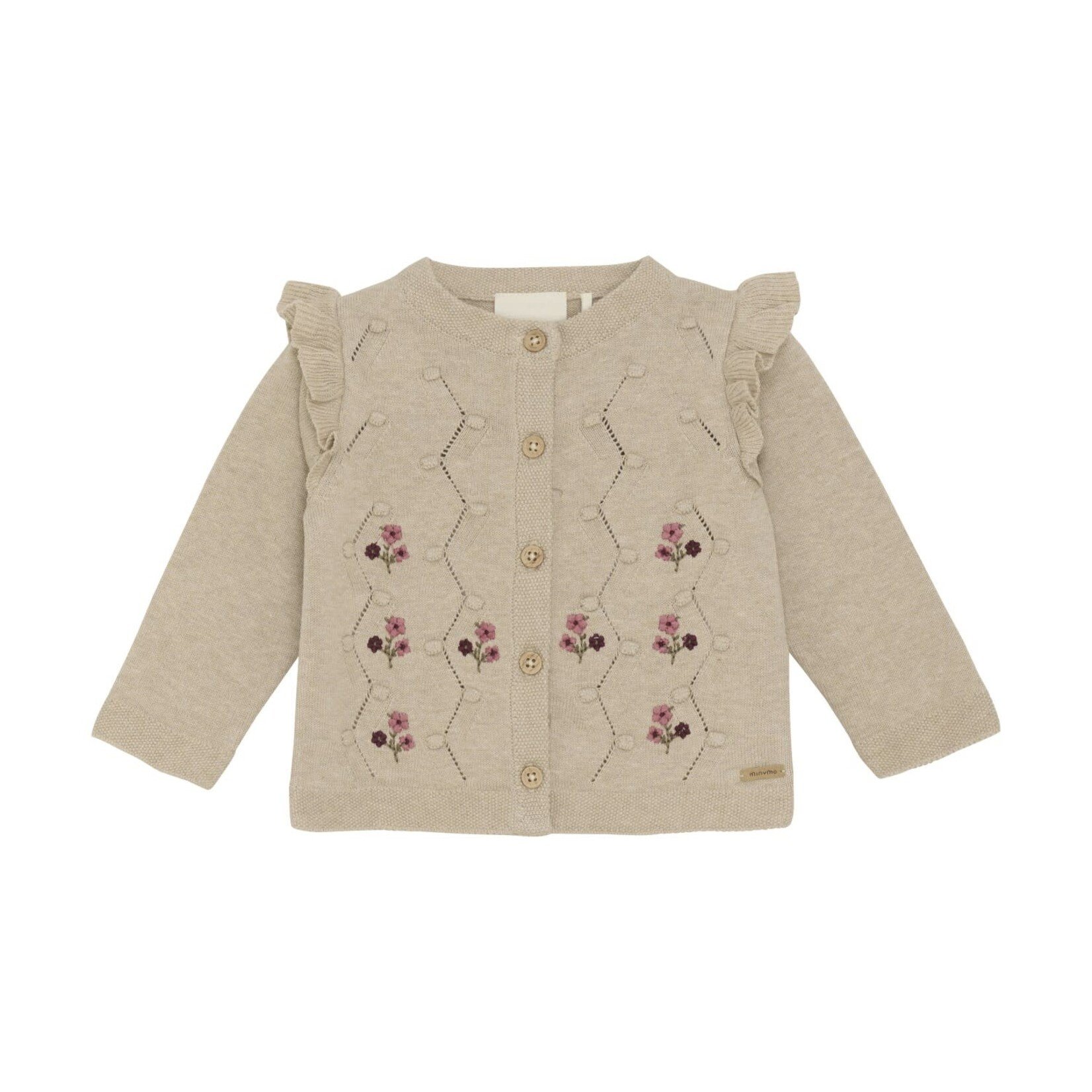 Minymo MINYMO - Cotton knit baby cardigan with embroidered flowers