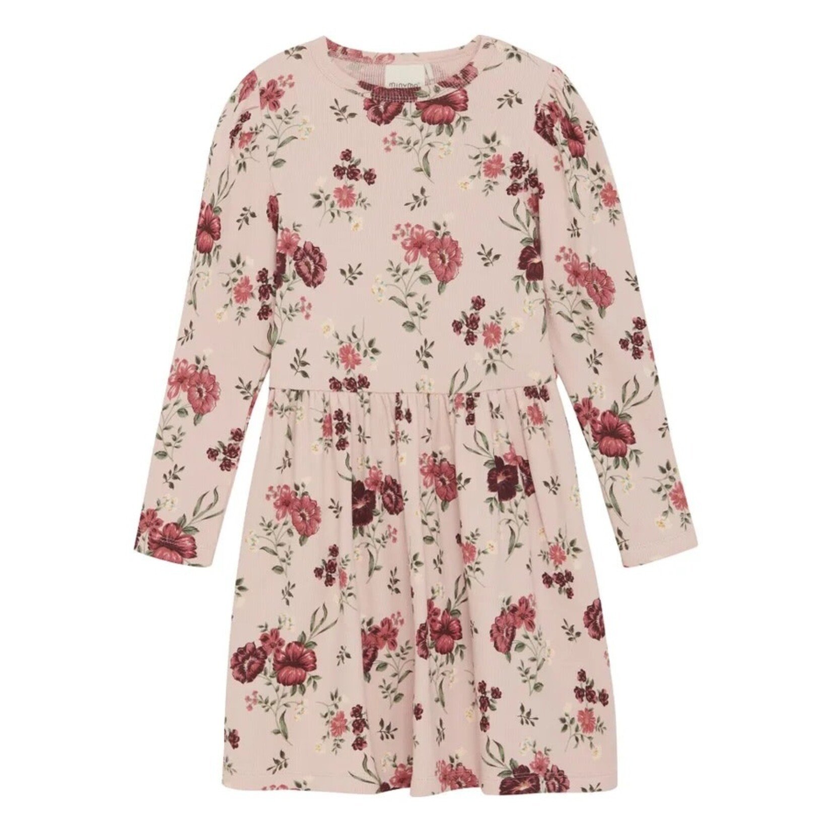 Minymo MINYMO - Pale pink long sleeve dresses with floral print and slightly puffed shoulders