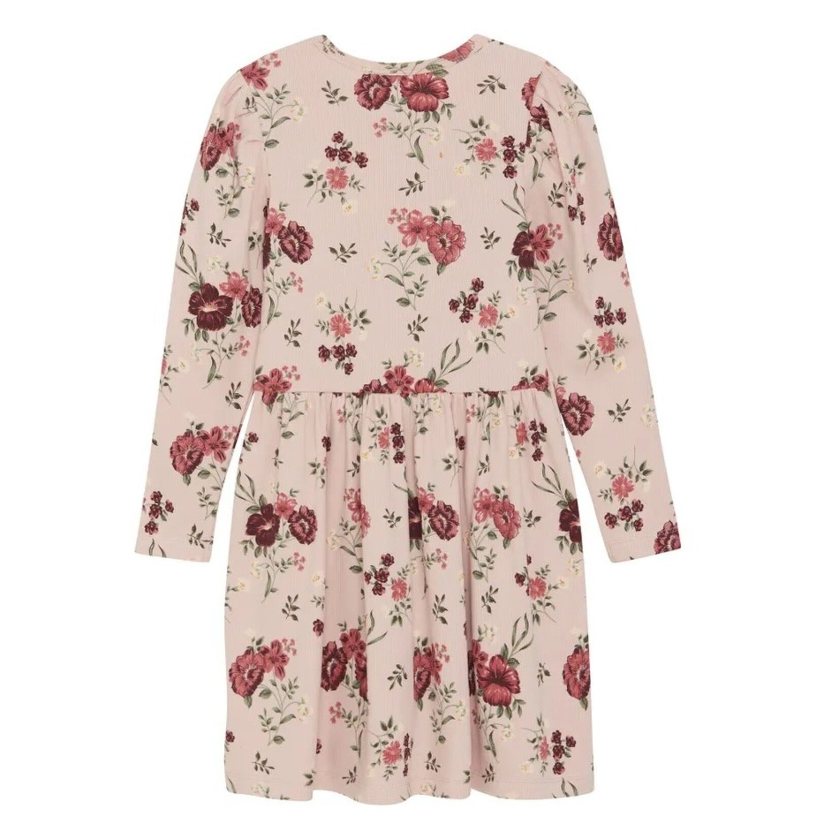 Minymo MINYMO - Pale pink long sleeve dresses with floral print and slightly puffed shoulders