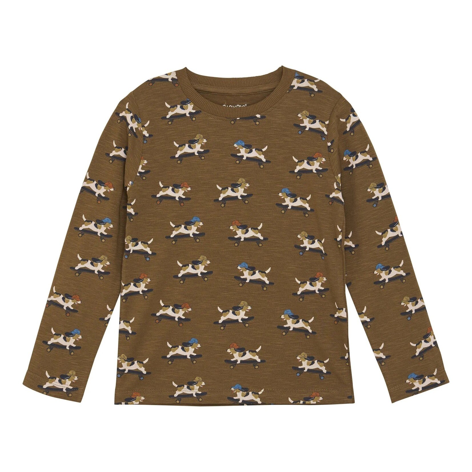 Minymo MINYMO - Brown long sleeve t-shirt with dogs on skateboards print