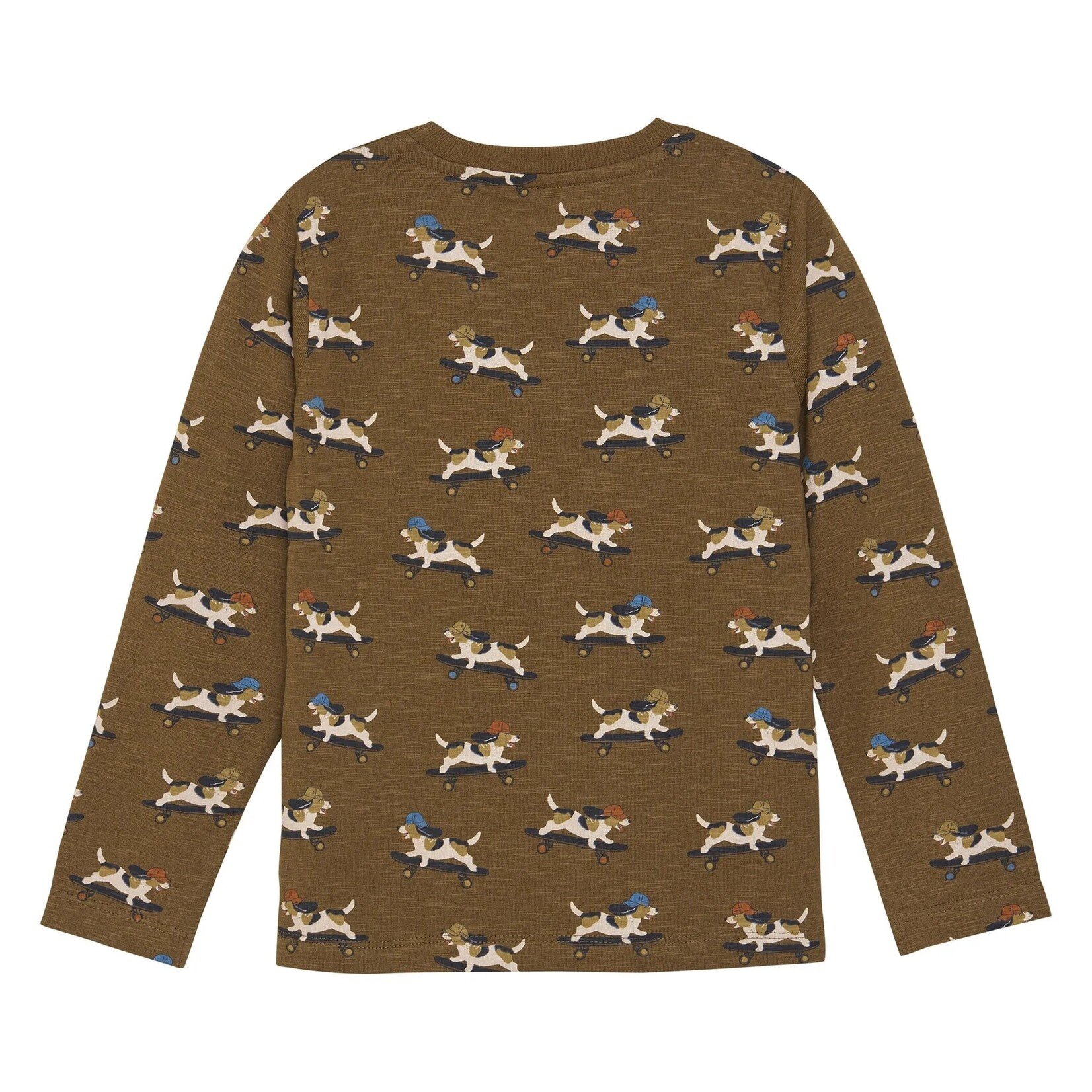 Minymo MINYMO - Brown long sleeve t-shirt with dogs on skateboards print