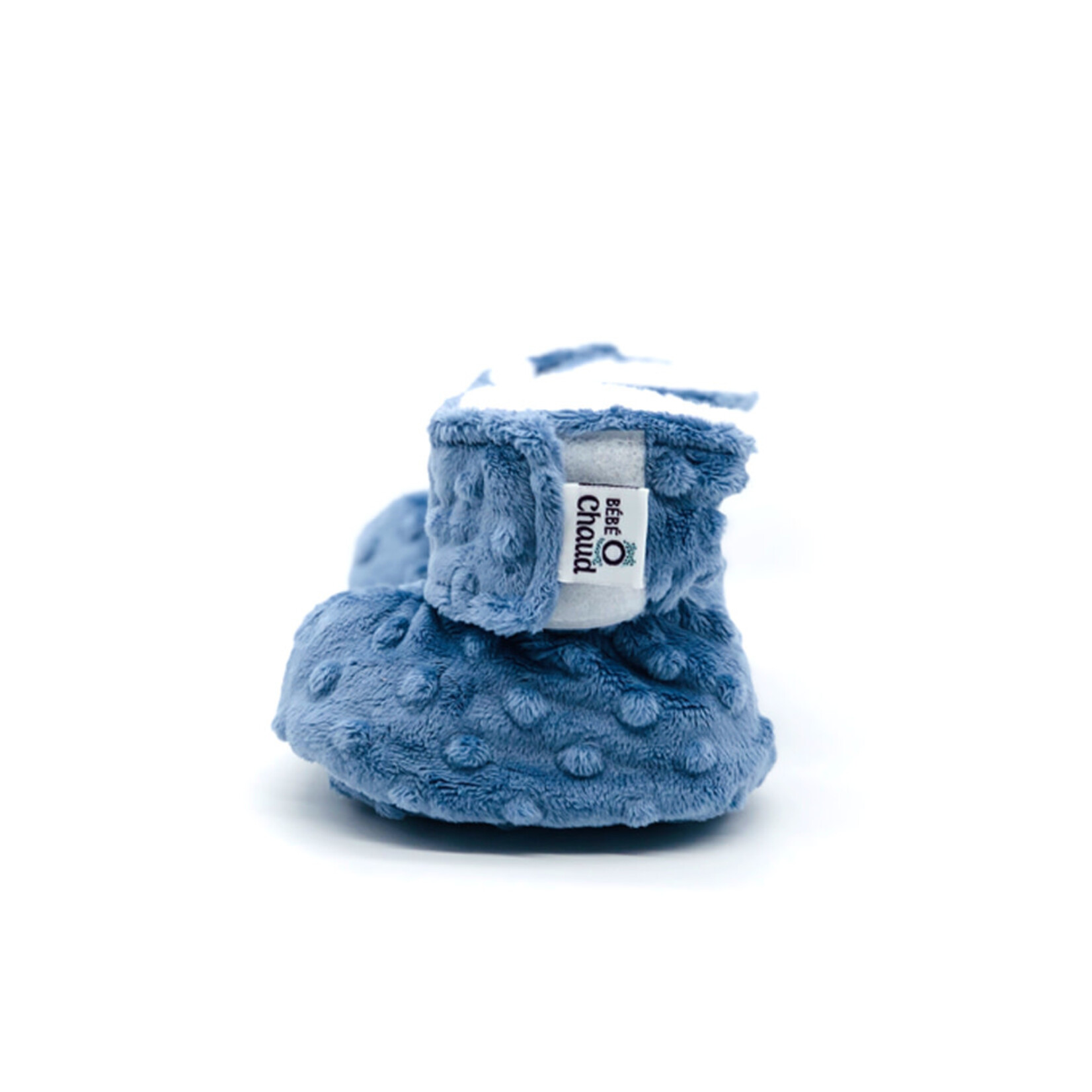 Bébé Ô Chaud BÉBÉ-O-CHAUD - Pantoufles de minky à velcro - Denim