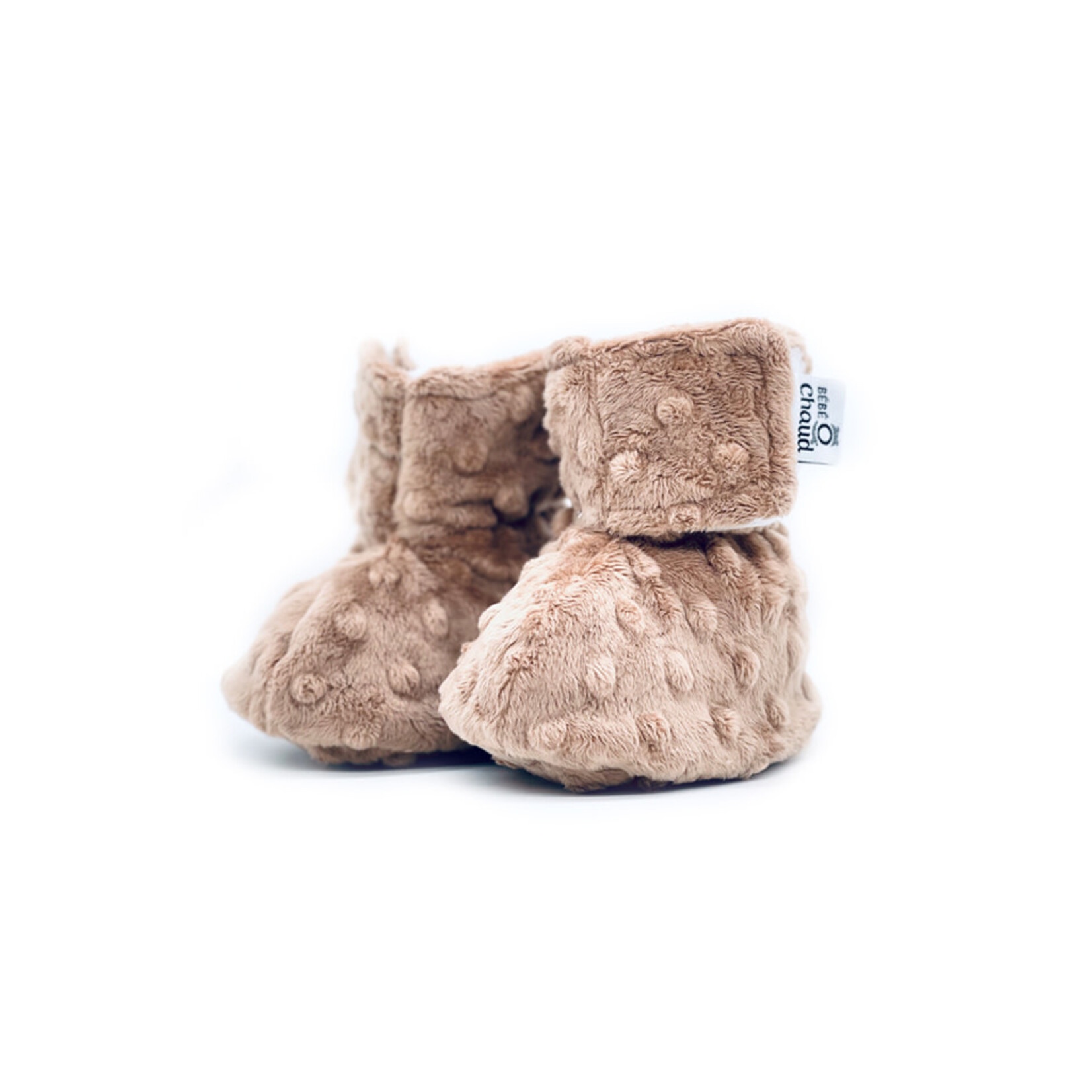 Bébé Ô Chaud BÉBÉ-O-CHAUD - Pantoufles de minky à velcro - Taupe
