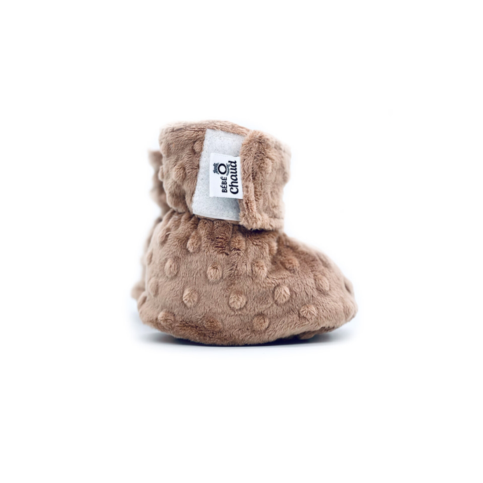 Bébé Ô Chaud BÉBÉ-O-CHAUD - Pantoufles de minky à velcro - Taupe