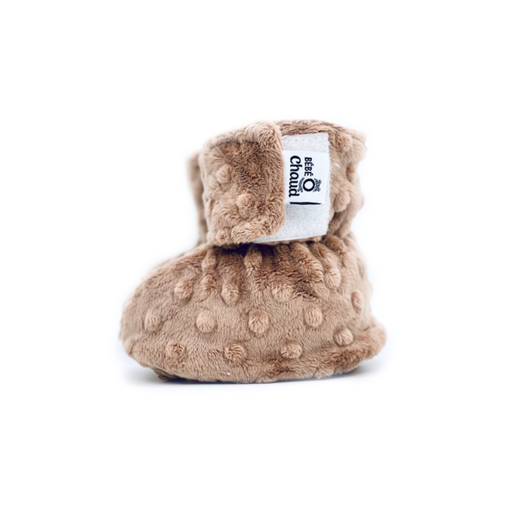 Bébé Ô Chaud BÉBÉ-O-CHAUD - Pantoufles de minky à velcro - Taupe