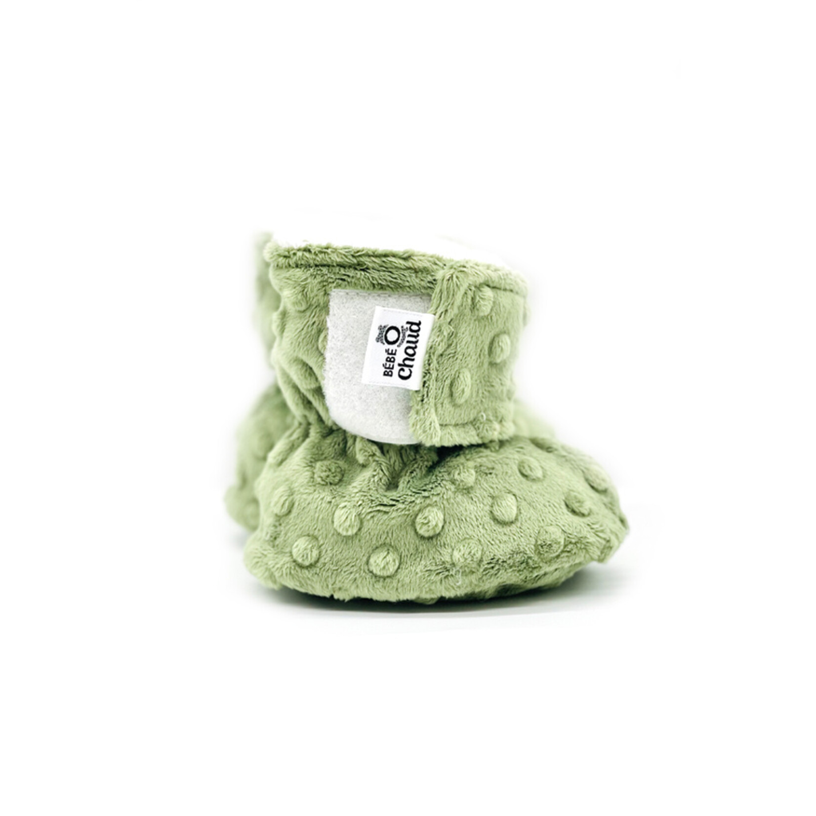 Bébé Ô Chaud BÉBÉ-O-CHAUD - Pantoufles de minky à velcro - Sauge