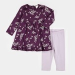 Petit Lem PETIT LEM - Ensemble robe prune à imprimé de fleurs botaniques et legging mauve pâle