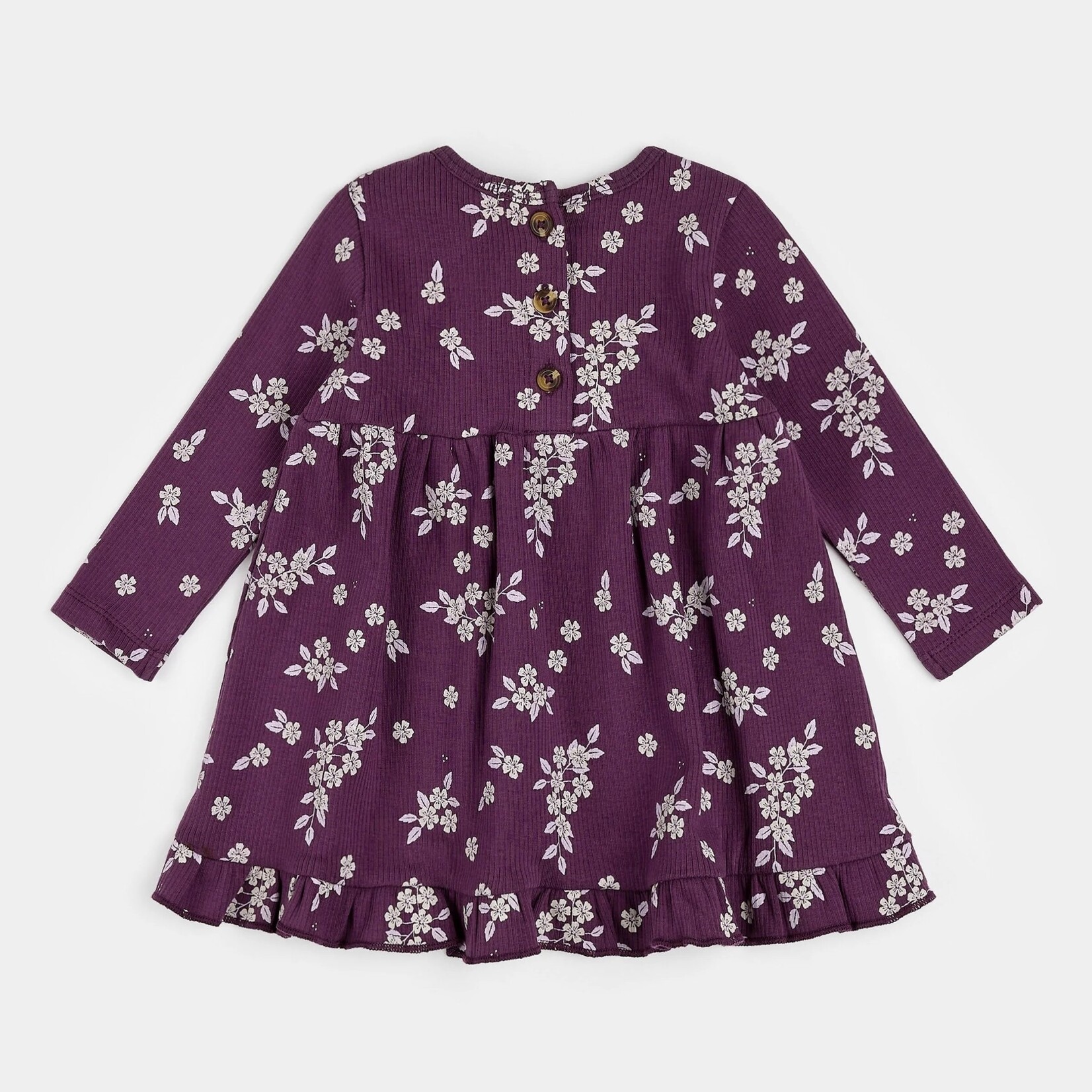 Petit Lem PETIT LEM - Plum dress with botanical flower print and pale purple leggings set