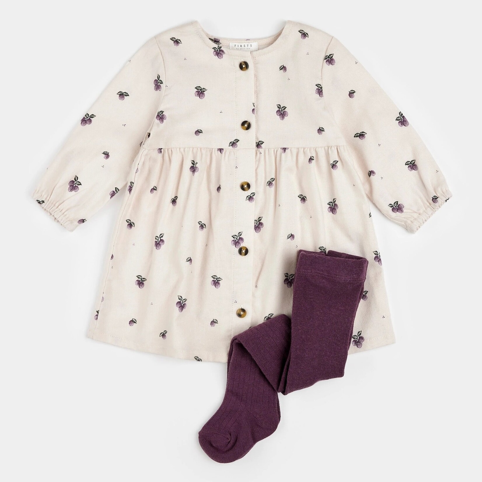 Petit Lem PETIT LEM - Ensemble de robe twill à imprimé de prunes et son collant
