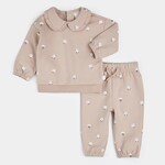 Petit Lem PETIT LEM - Ensemble deux pièces chandail et jogging polaire rose poudré à imprimé de fleurs de coton
