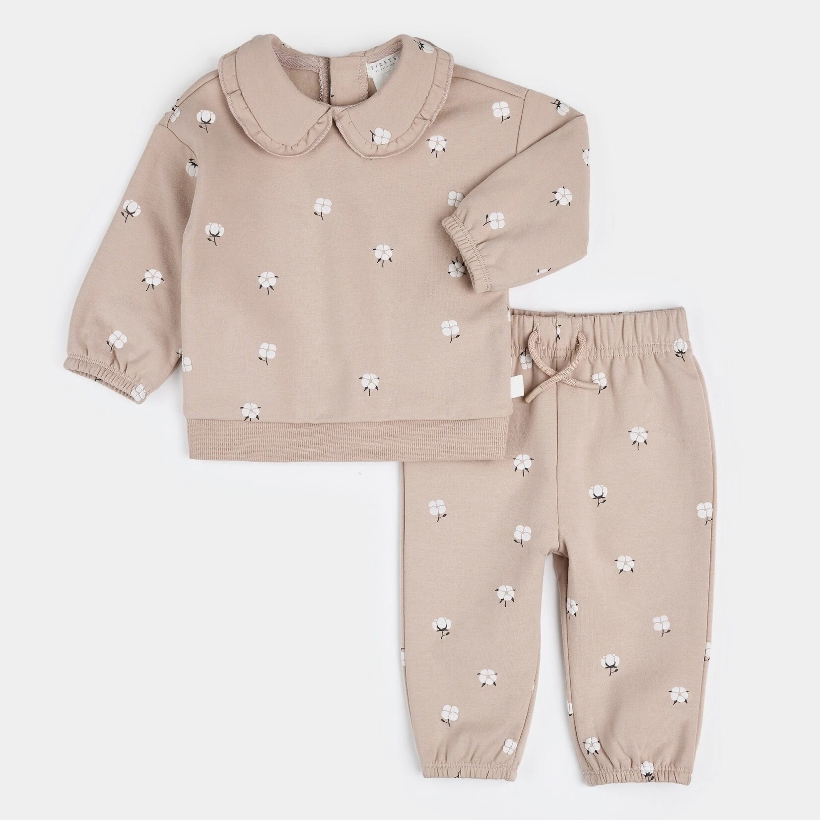Petit Lem PETIT LEM - Two-piece set of dusty pink fleece sweater and jogging pants with cotton flower print