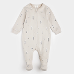 Petit Lem PETIT LEM - Pyjama de bébé beige côtelé à imprimé de fleurs de coton