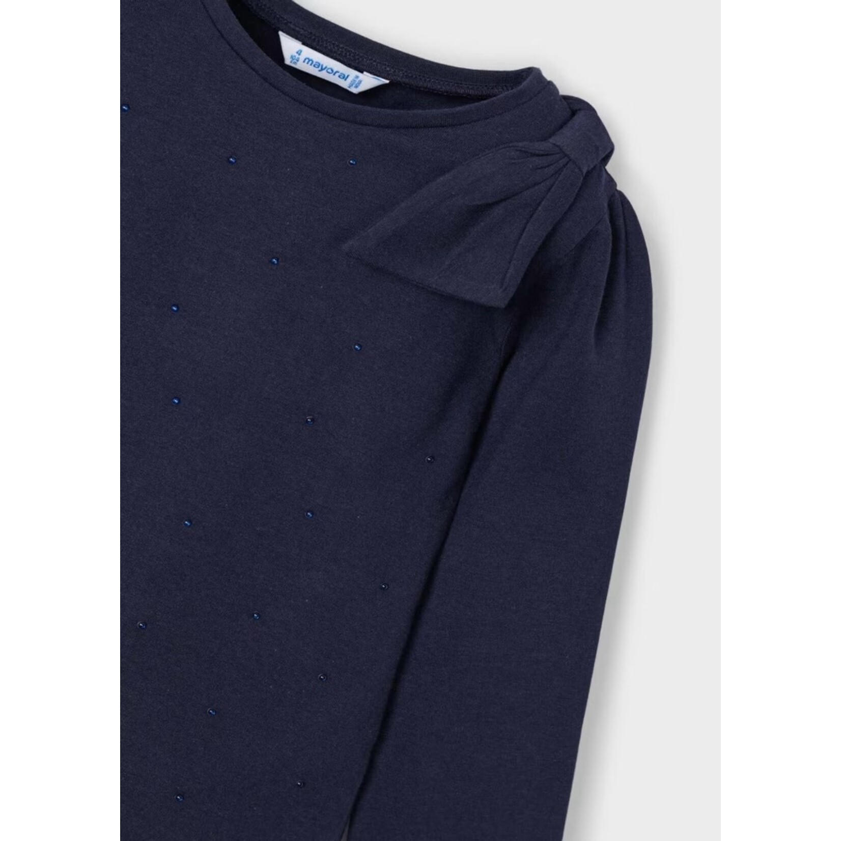 Mayoral MAYORAL - Navy Blue Beaded Long Sleeve Sweater with Shoulder Bow
