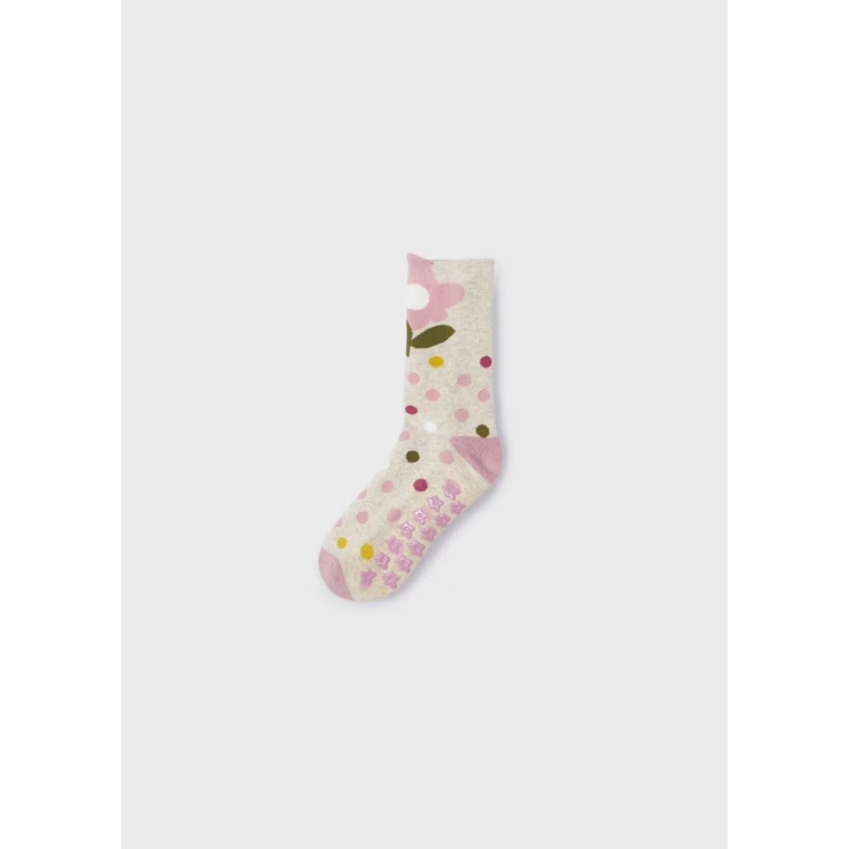 Mayoral MAYORAL - Non-slip socks in mottled beige with polka dot and flower patterns