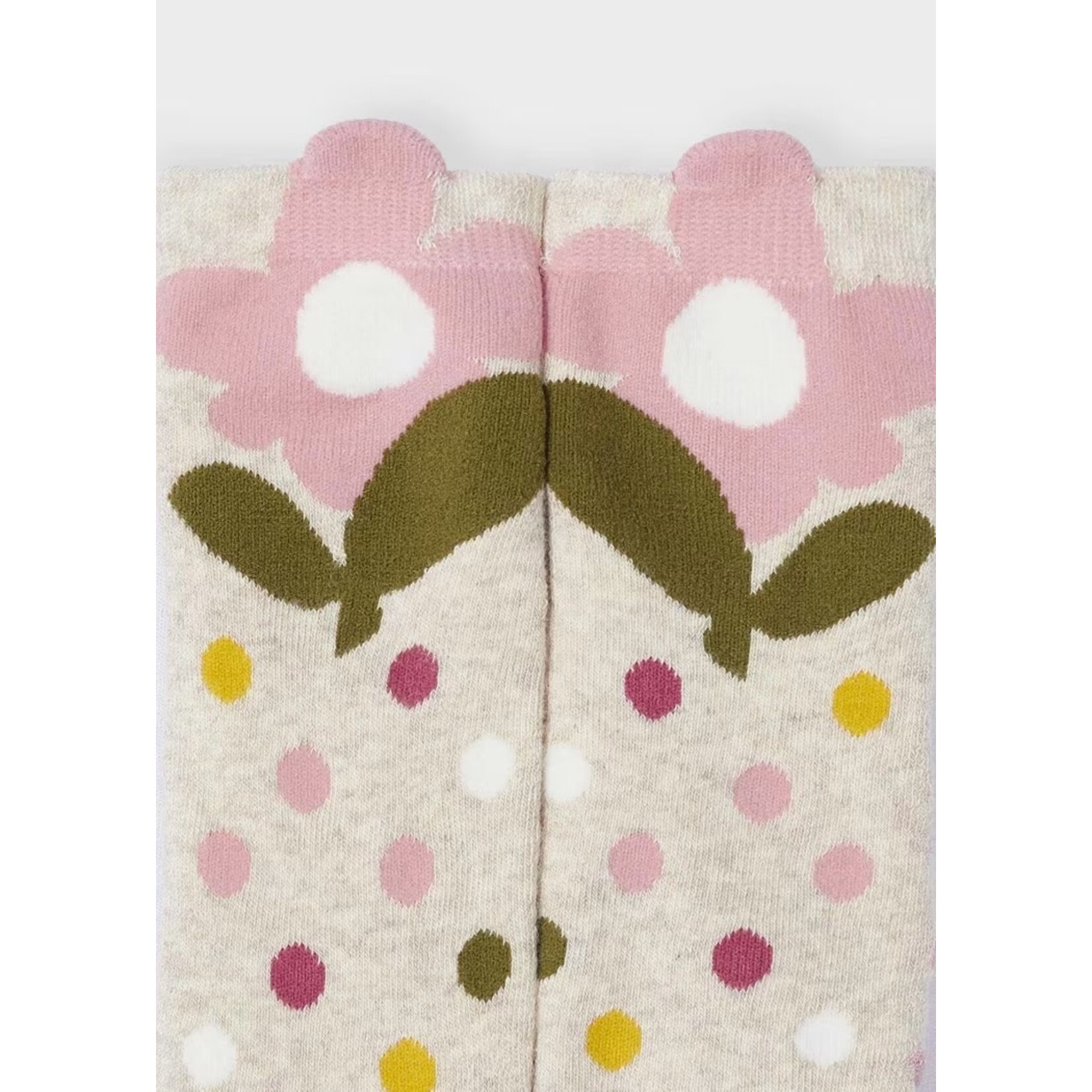 Mayoral MAYORAL - Non-slip socks in mottled beige with polka dot and flower patterns