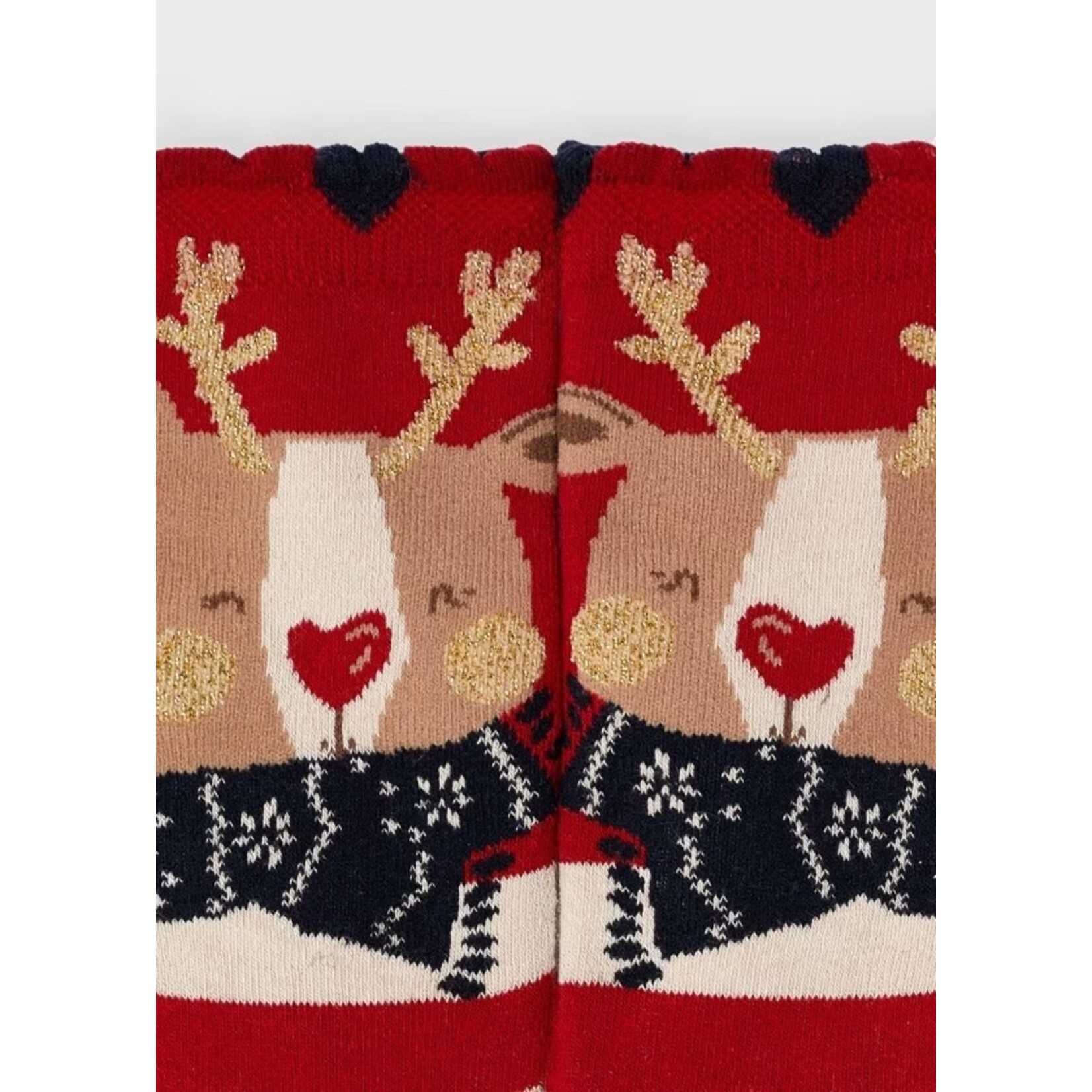 Mayoral MAYORAL - Red and beige lined non-slip socks with reindeer patterns