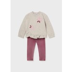 Mayoral MAYORAL - Ensemble deux pièces - chandail beige légèrement molletonné et legging rose foncé en velour
