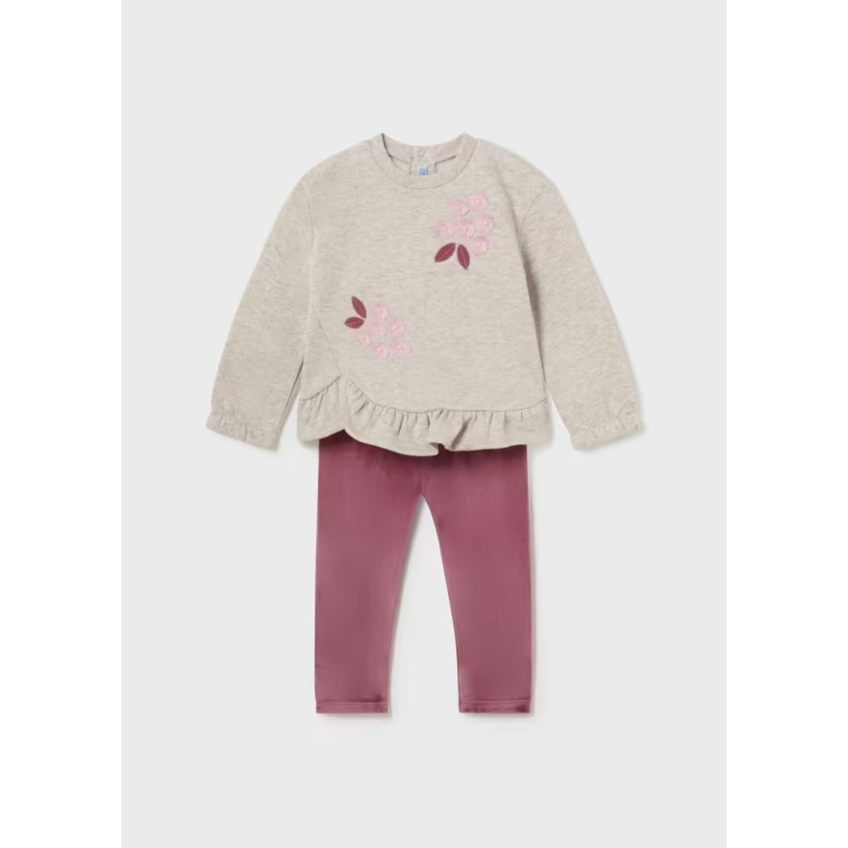 Mayoral MAYORAL - Ensemble deux pièces - chandail beige légèrement molletonné et legging rose foncé en velour