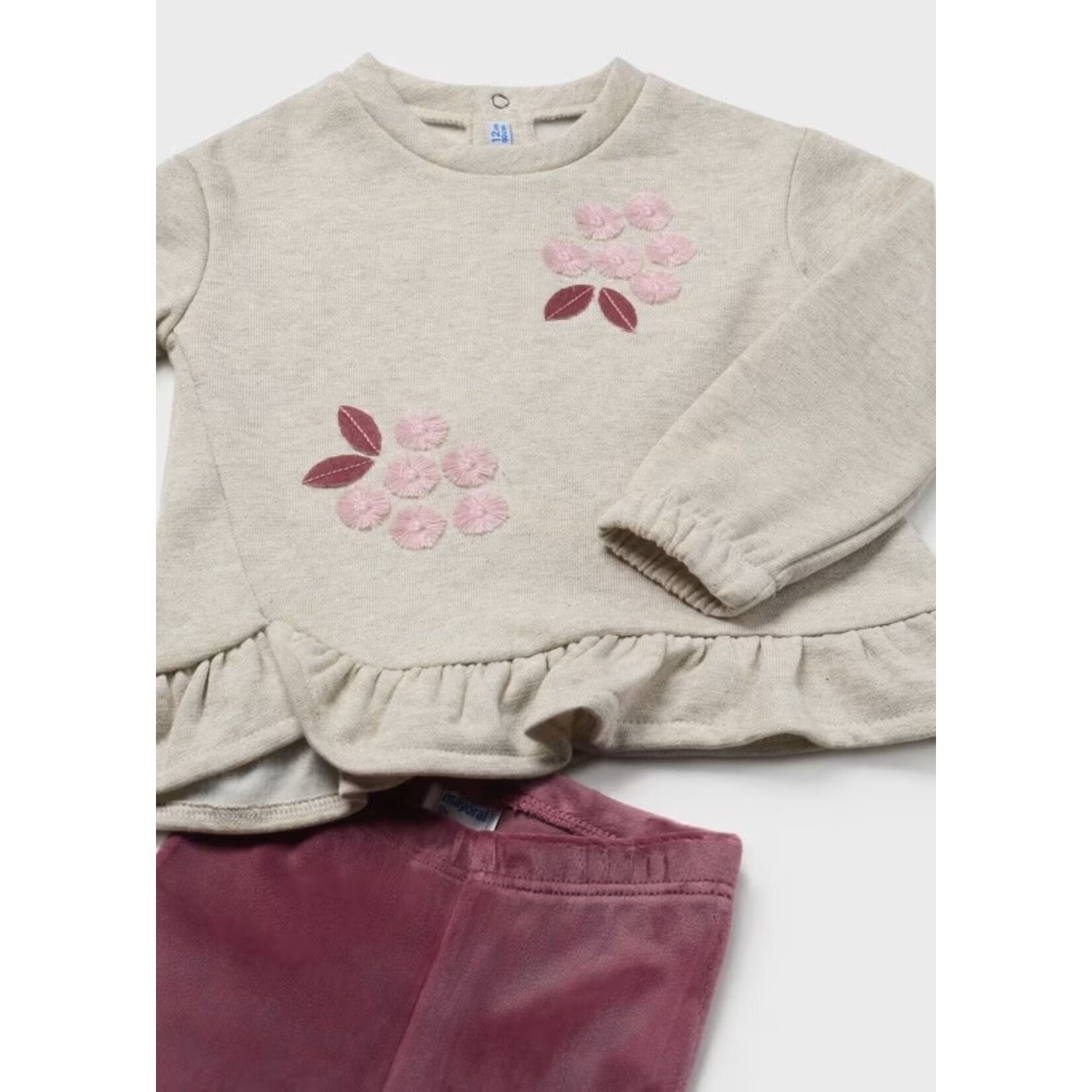 Mayoral MAYORAL - Ensemble deux pièces - chandail beige légèrement molletonné et legging rose foncé en velour