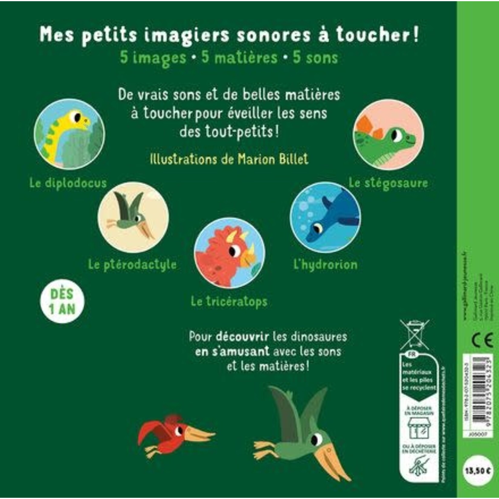 Gallimard Jeunesse (Éditions) GALLIMARD JEUNESSE -  Mon livre à écouter et toucher 'Drôles de dinos'