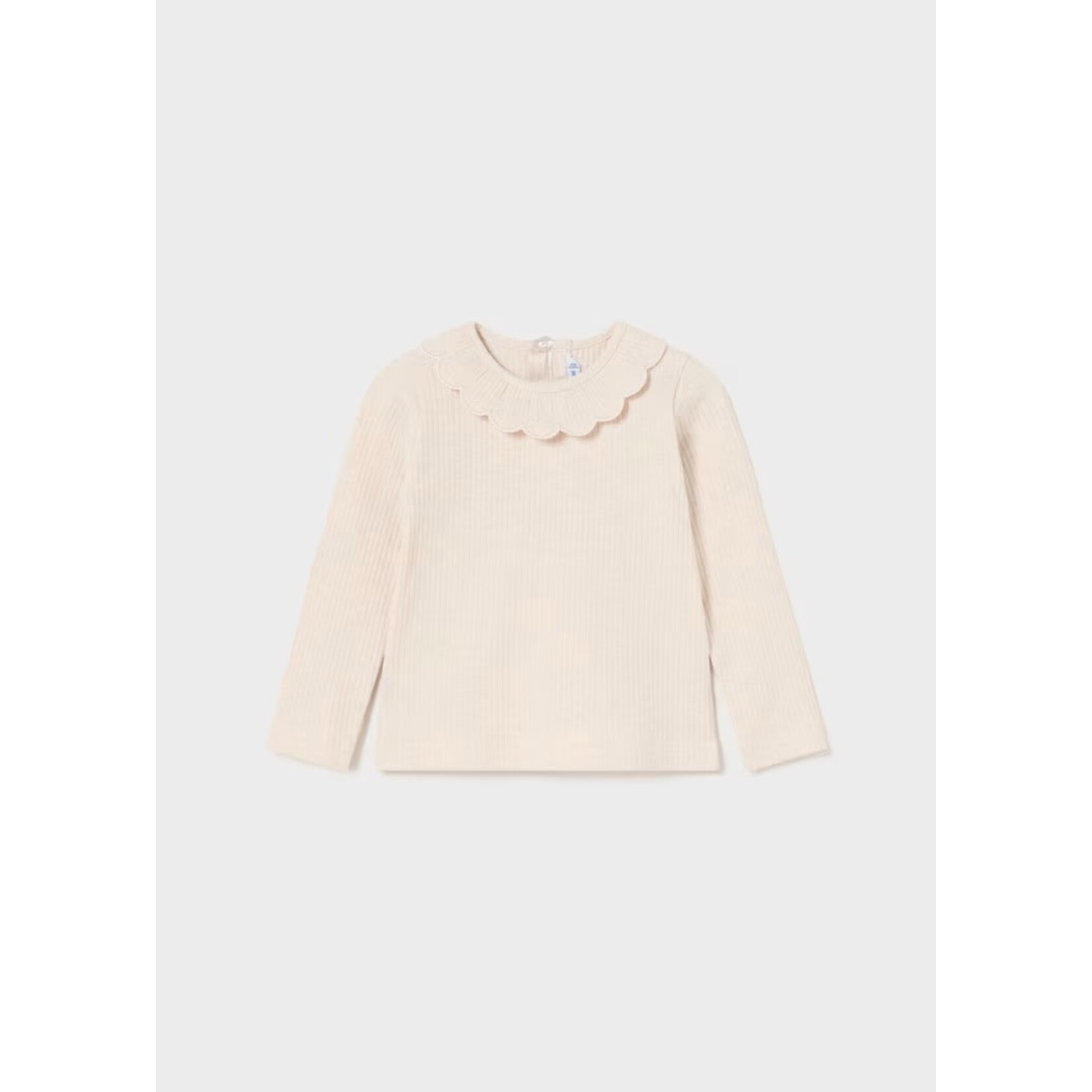 Mayoral MAYORAL - Cream white ribbed long sleeve t-shirt with ruffle neckline
