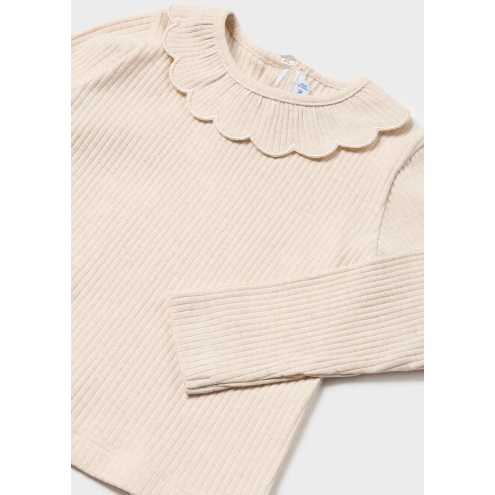 Mayoral MAYORAL - Cream white ribbed long sleeve t-shirt with ruffle neckline