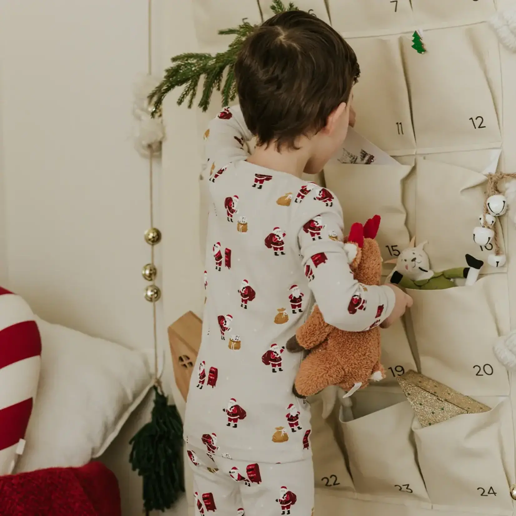 Petit Lem PETIT LEM - Ensemble pyjama gris lunaire à imprimés de Père Noël(2 pcs)