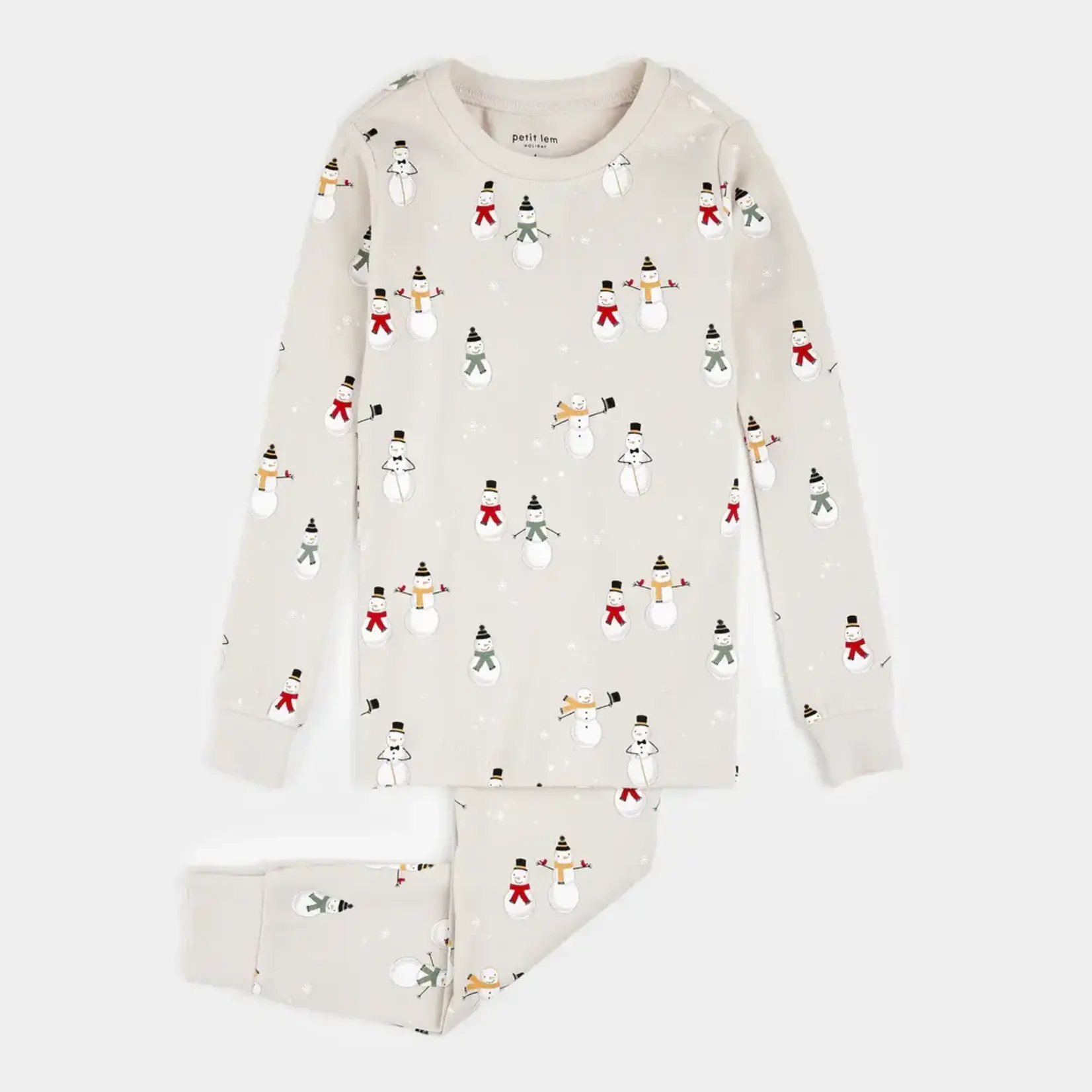 Petit Lem PETIT LEM - Ensemble pyjama crème à imprimés de bonhommes de neige (2 pcs)