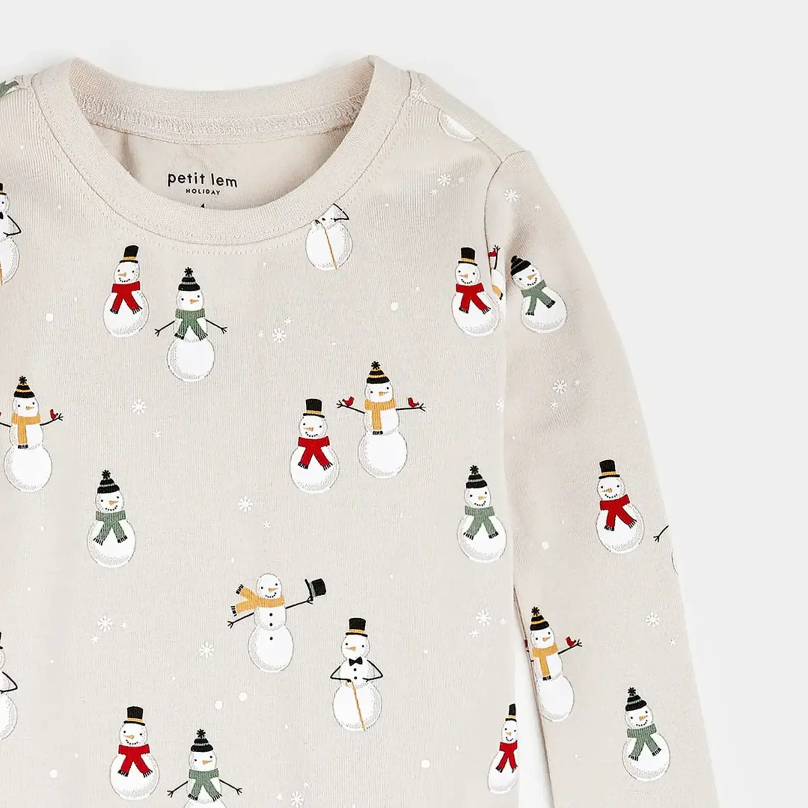 Petit Lem PETIT LEM - Ensemble pyjama crème à imprimés de bonhommes de neige (2 pcs)