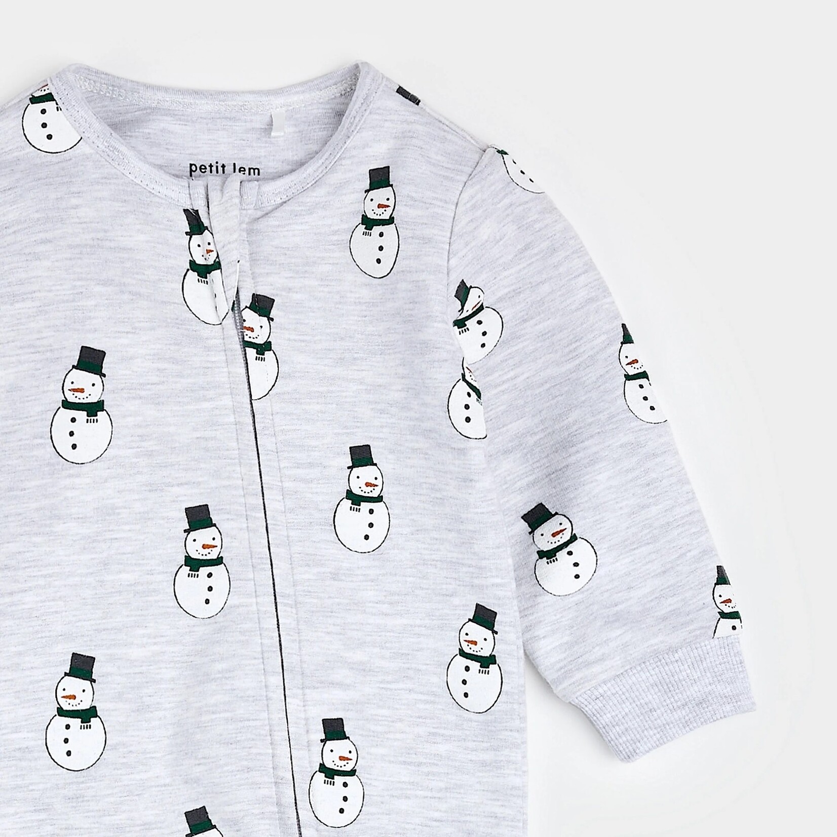 Petit Lem PETIT LEM - Combinaison coton ouaté gris chiné avec motif de bonhommes de neige