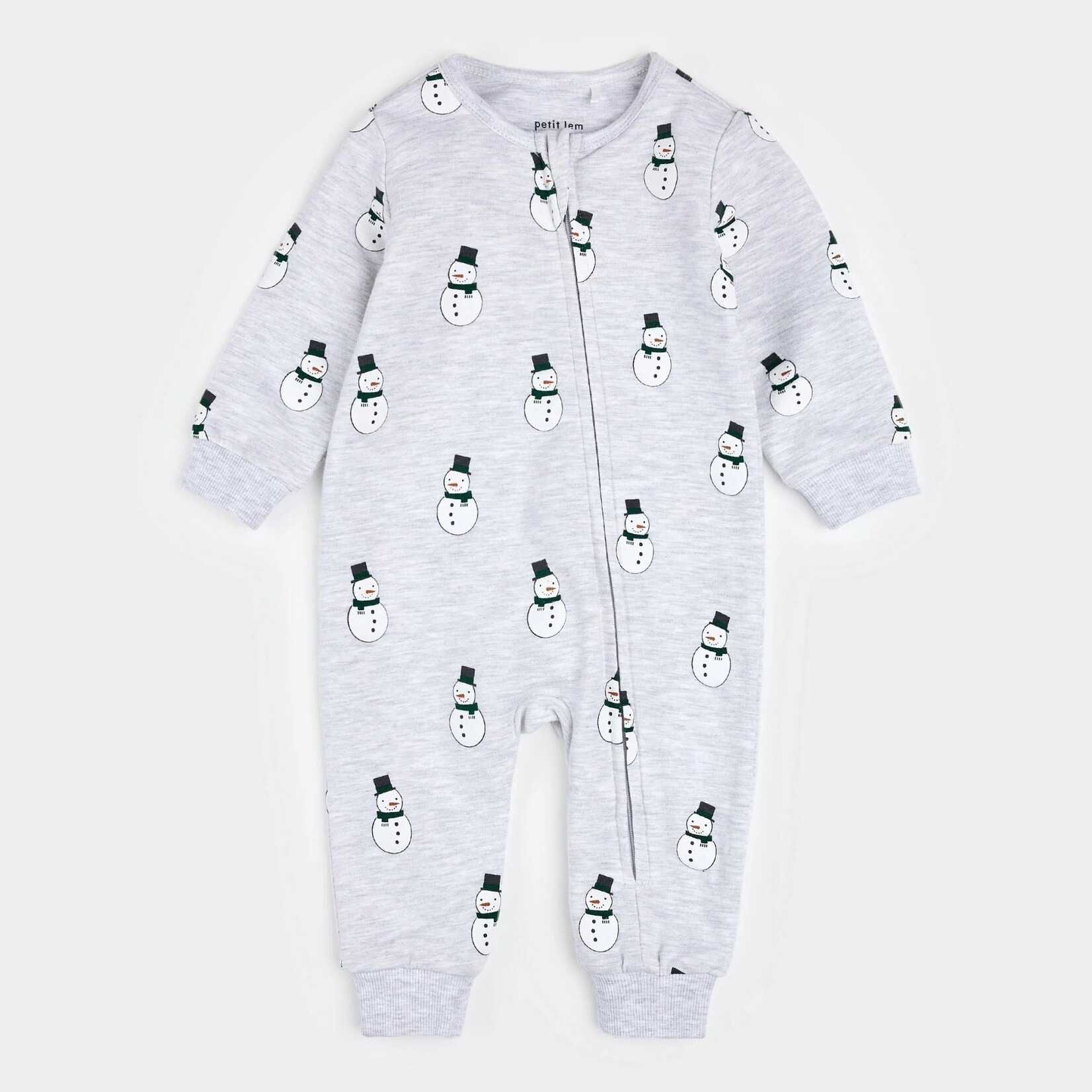 Petit Lem PETIT LEM - Combinaison coton ouaté gris chiné avec motif de bonhommes de neige