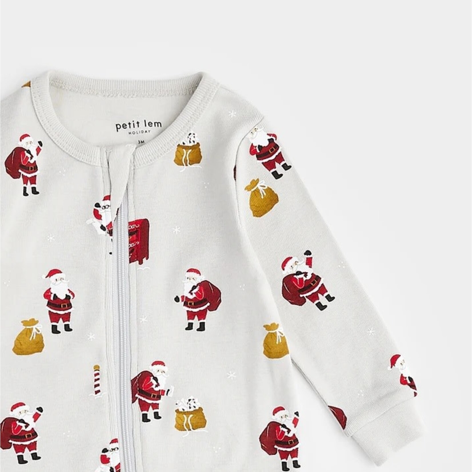 Petit Lem PETIT LEM - Pyjama de bébé gris pâle à imprimés de Père Noël