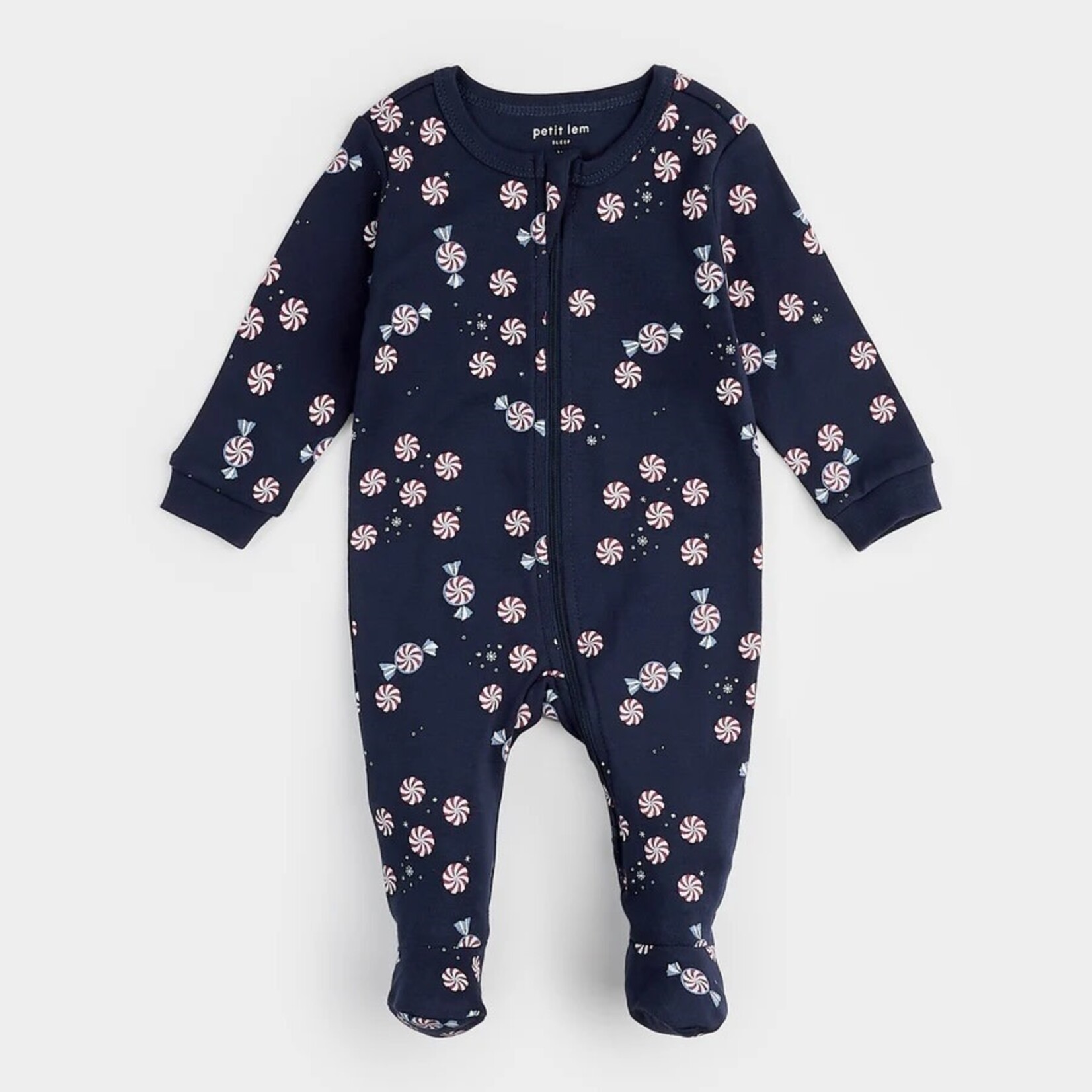 Petit Lem PETIT LEM - Pyjama de bébé bleu nuit à imprimés de bonbons spirales étoilées