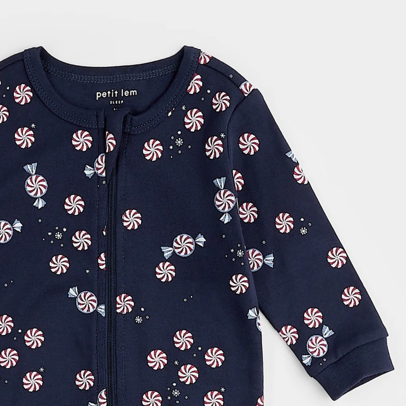 Petit Lem PETIT LEM - Pyjama de bébé bleu nuit à imprimés de bonbons spirales étoilées
