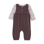 Fixoni FIXONI - Ensemble deux pièces cache-couche mauve clair avec imprimé d'arbres et salopette en velours côtelé mauve foncé