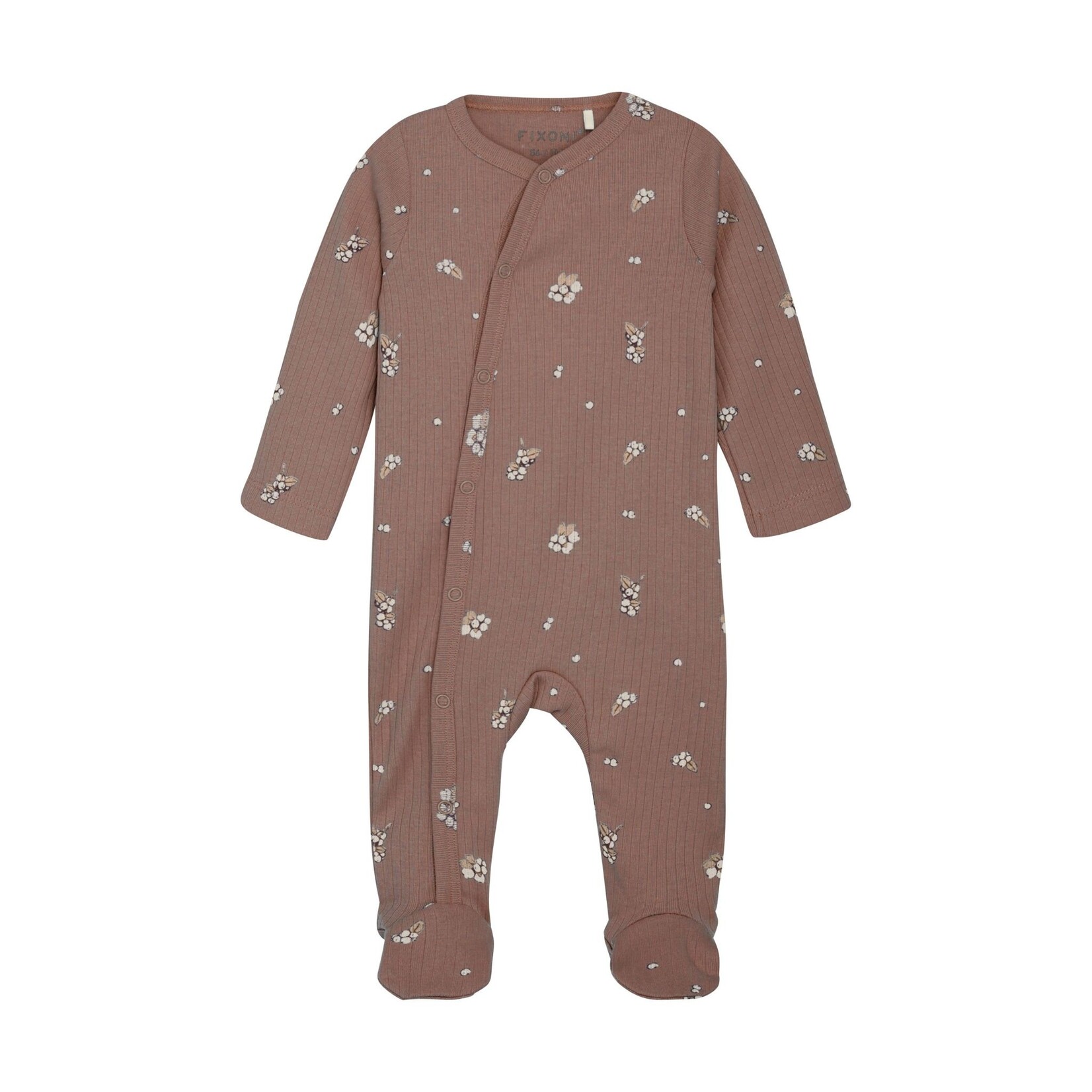 Fixoni FIXONI - Rib pyjama with feet in milk chocolate brown with berry print