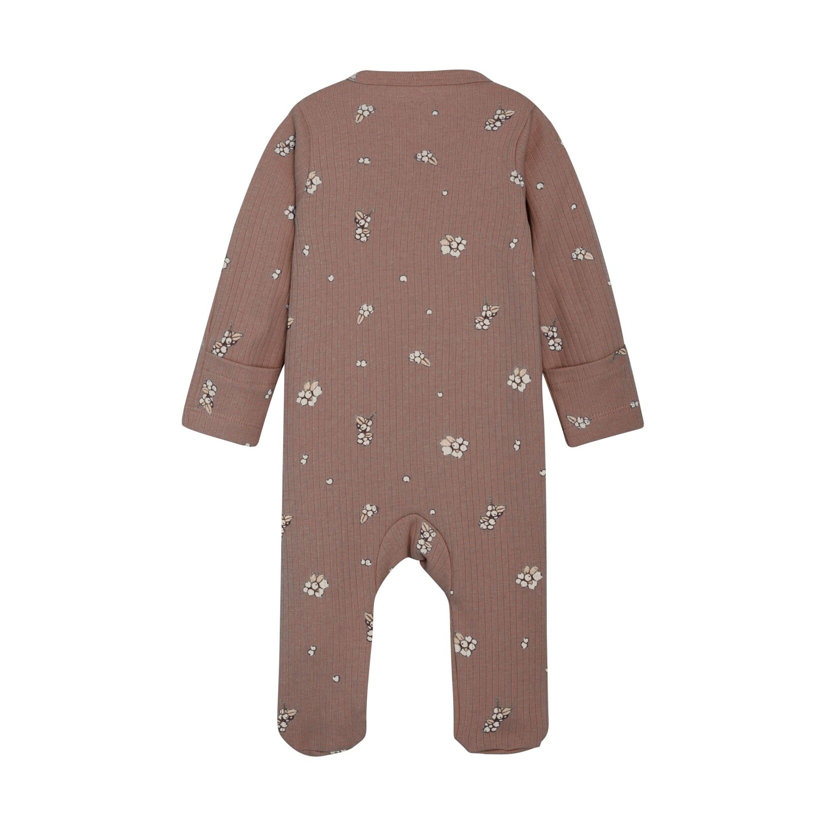 Fixoni FIXONI - Pyjama à pattes en coton en brun chocolat avec imprimé de baies