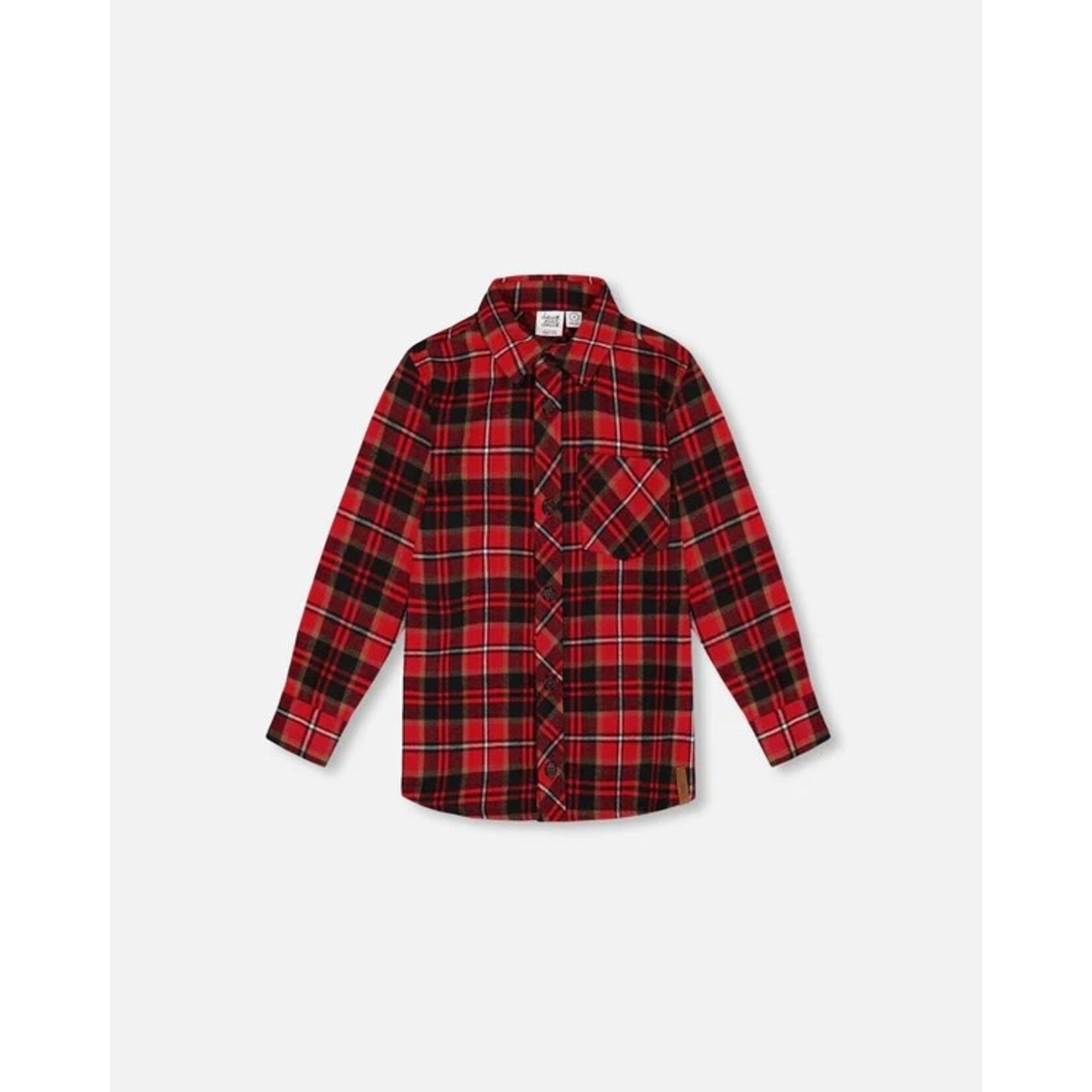 Deux par Deux DEUX PAR DEUX - Long Sleeve Button Down Flannel Shirt Plaid Black And Red