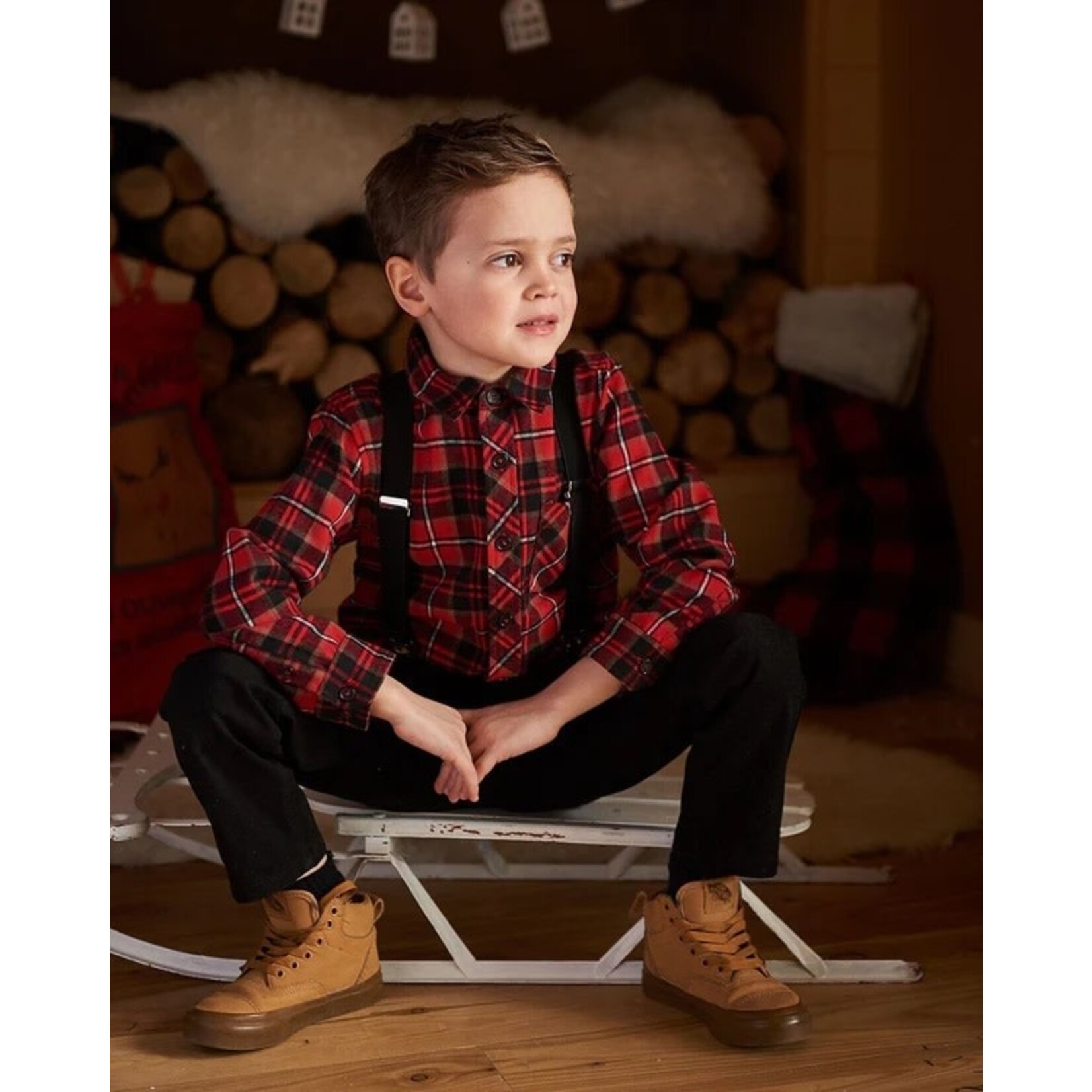 Deux par Deux DEUX PAR DEUX - Long Sleeve Button Down Flannel Shirt Plaid Black And Red