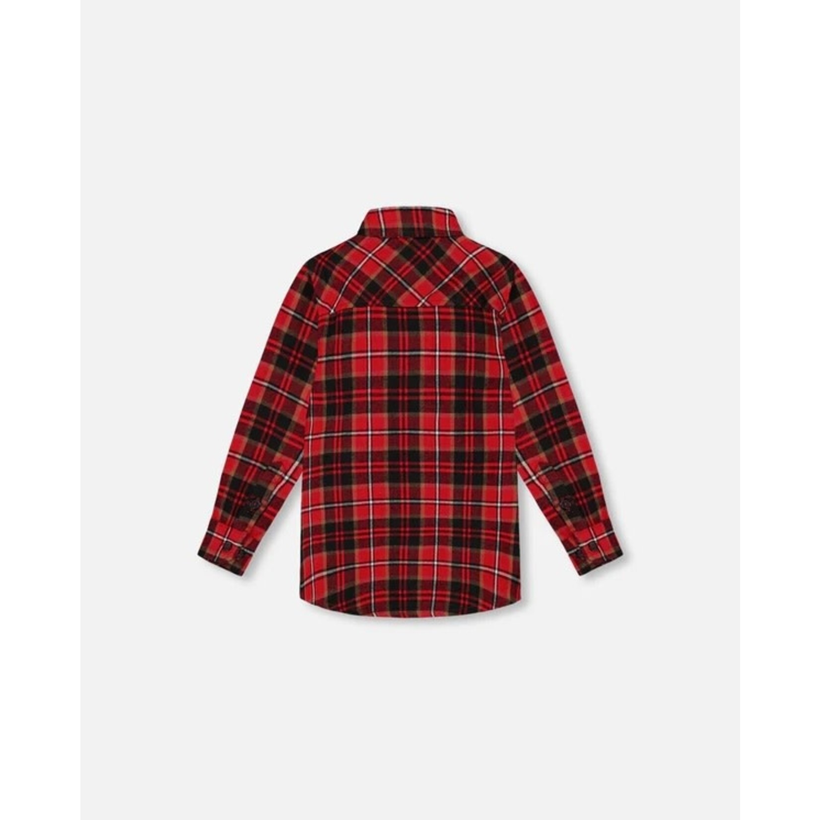 Deux par Deux DEUX PAR DEUX - Long Sleeve Button Down Flannel Shirt Plaid Black And Red
