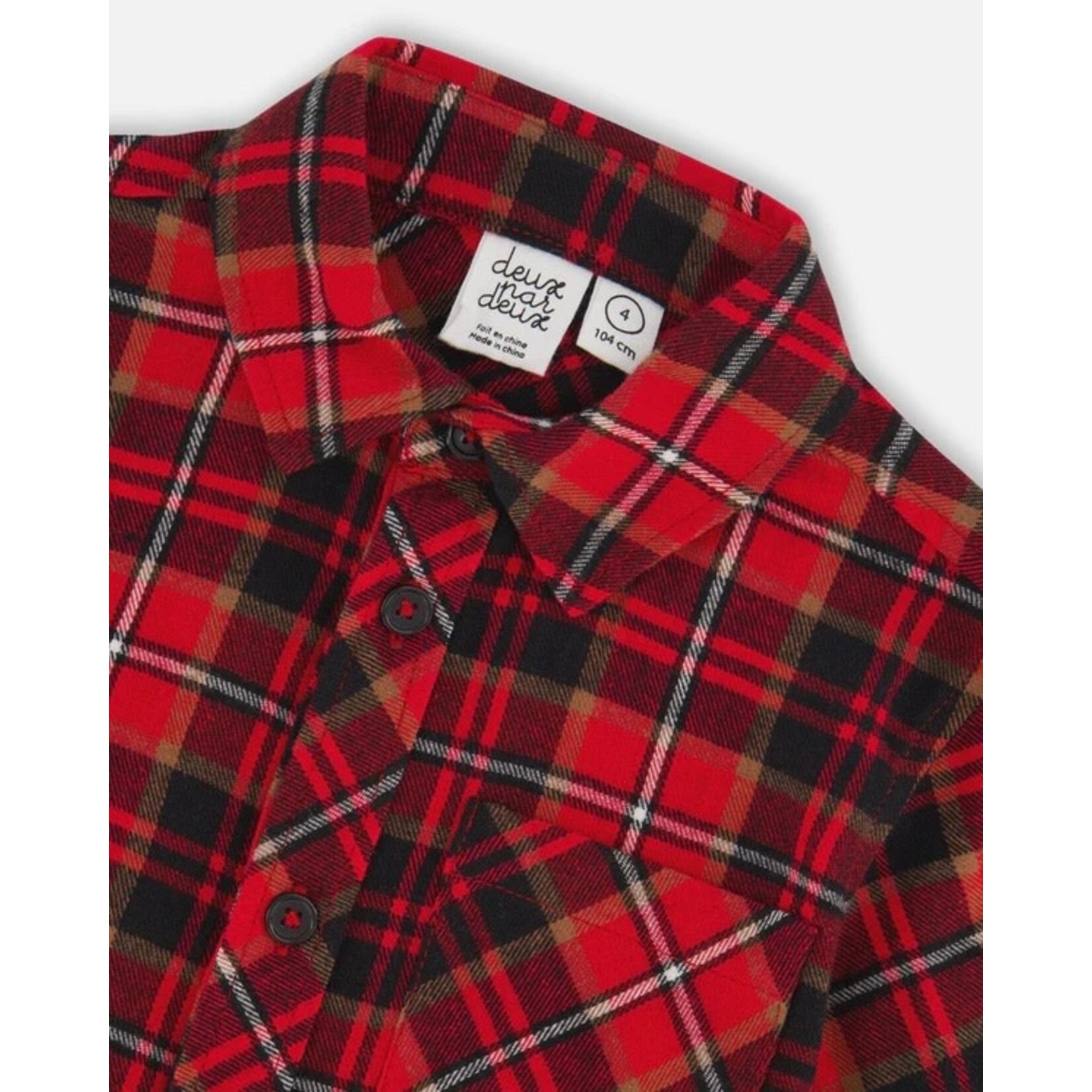 Deux par Deux DEUX PAR DEUX - Long Sleeve Button Down Flannel Shirt Plaid Black And Red