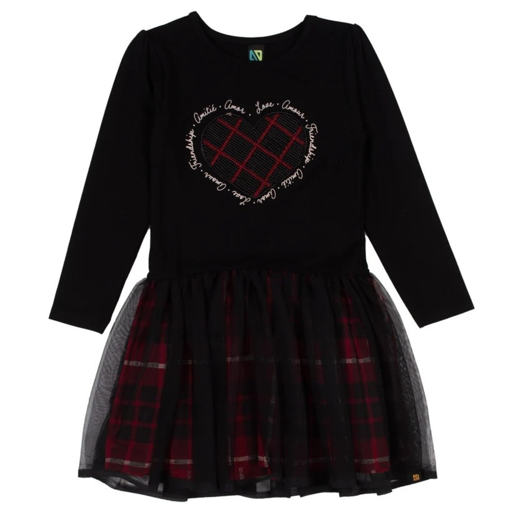 Nanö NANÖ - Black and red long sleeve dress with heart print 'Season to shine'