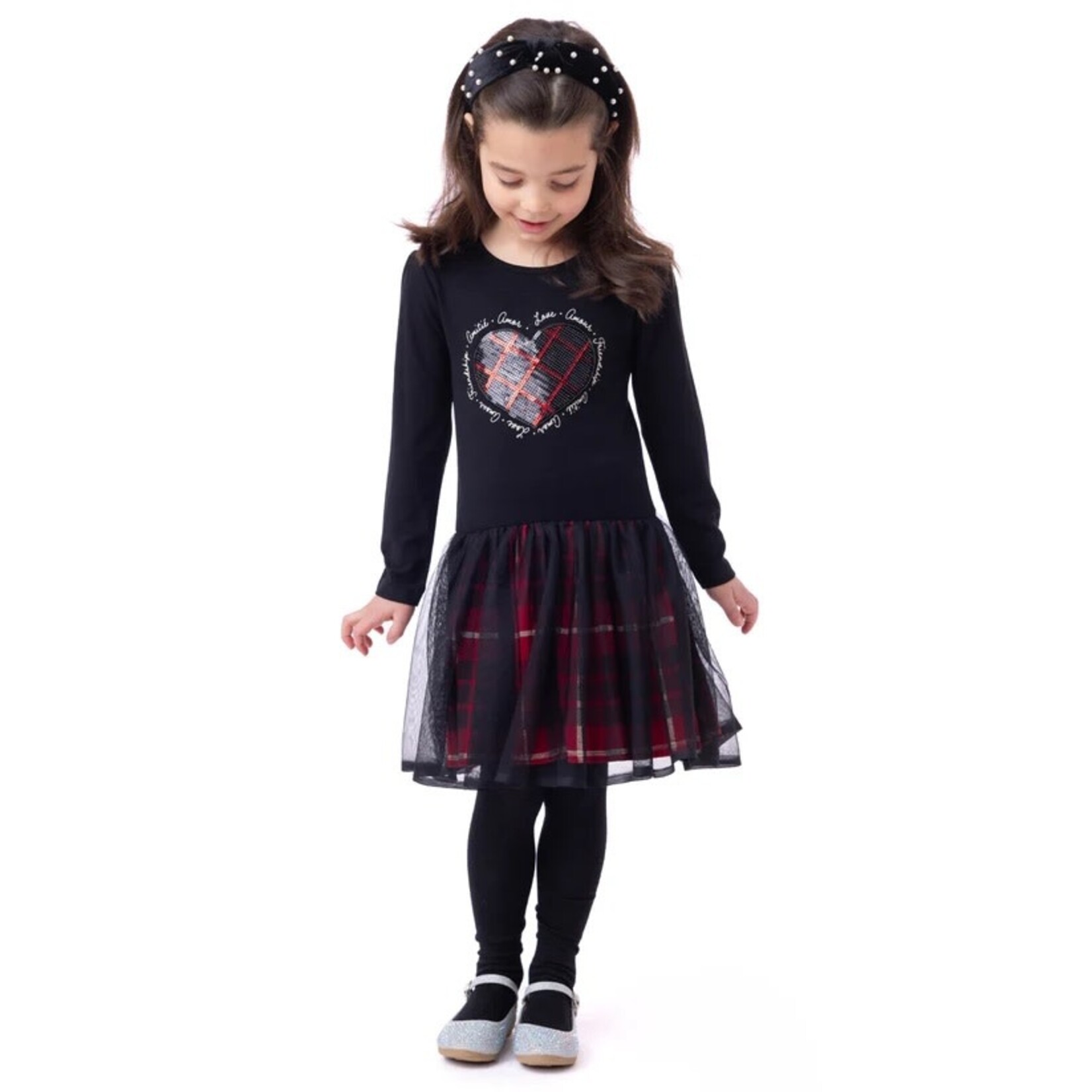 Nanö NANÖ - Black and red long sleeve dress with heart print 'Season to shine'