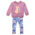 Mandarine & Co. MANDARINE & CO. - Ensemble chandail coton ouaté rose et legging mauve imprimés de chats