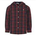 Enfant ENFANT - Dark red black and brown plaid long sleeve shirt with hood