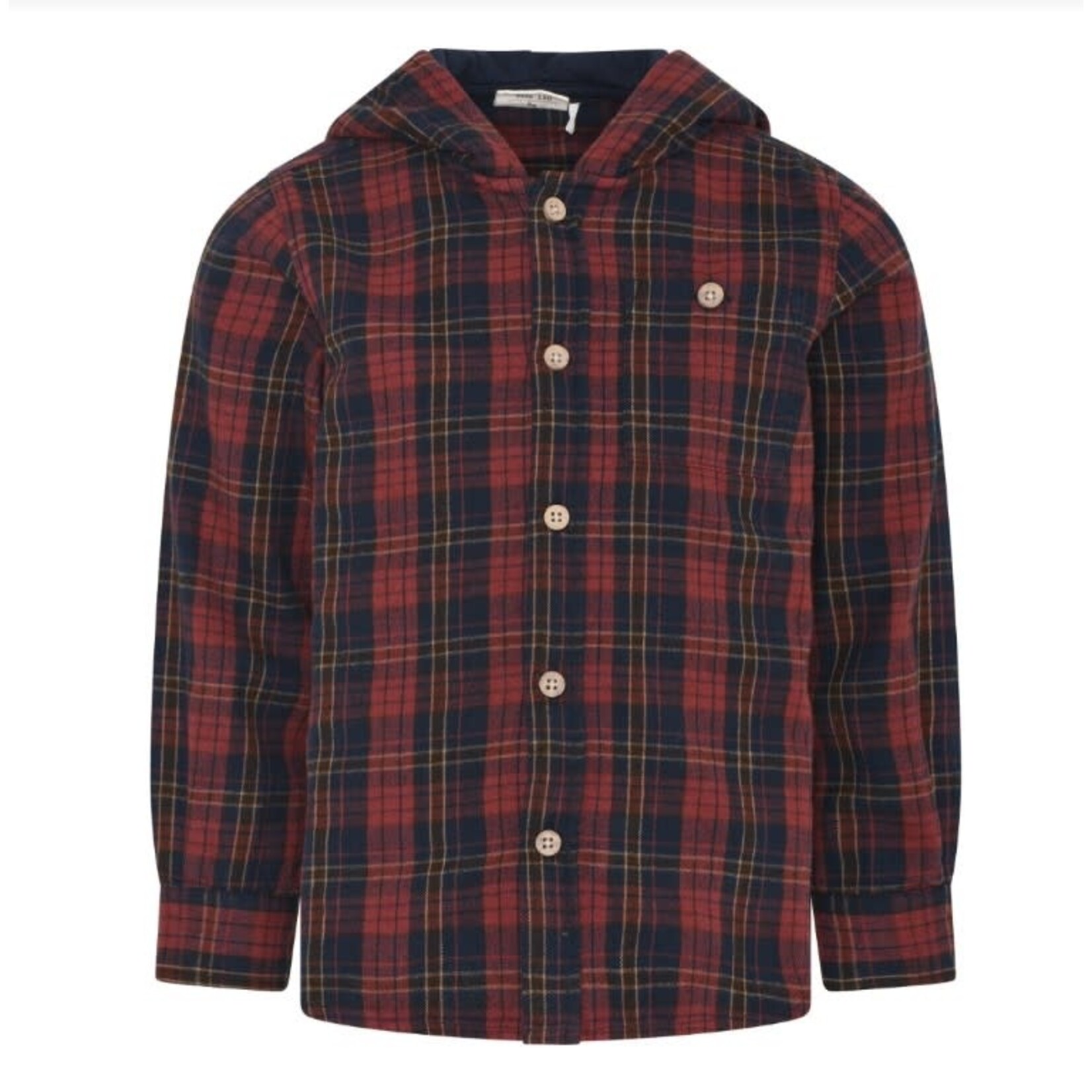 Enfant ENFANT - Dark red black and brown plaid long sleeve shirt with hood