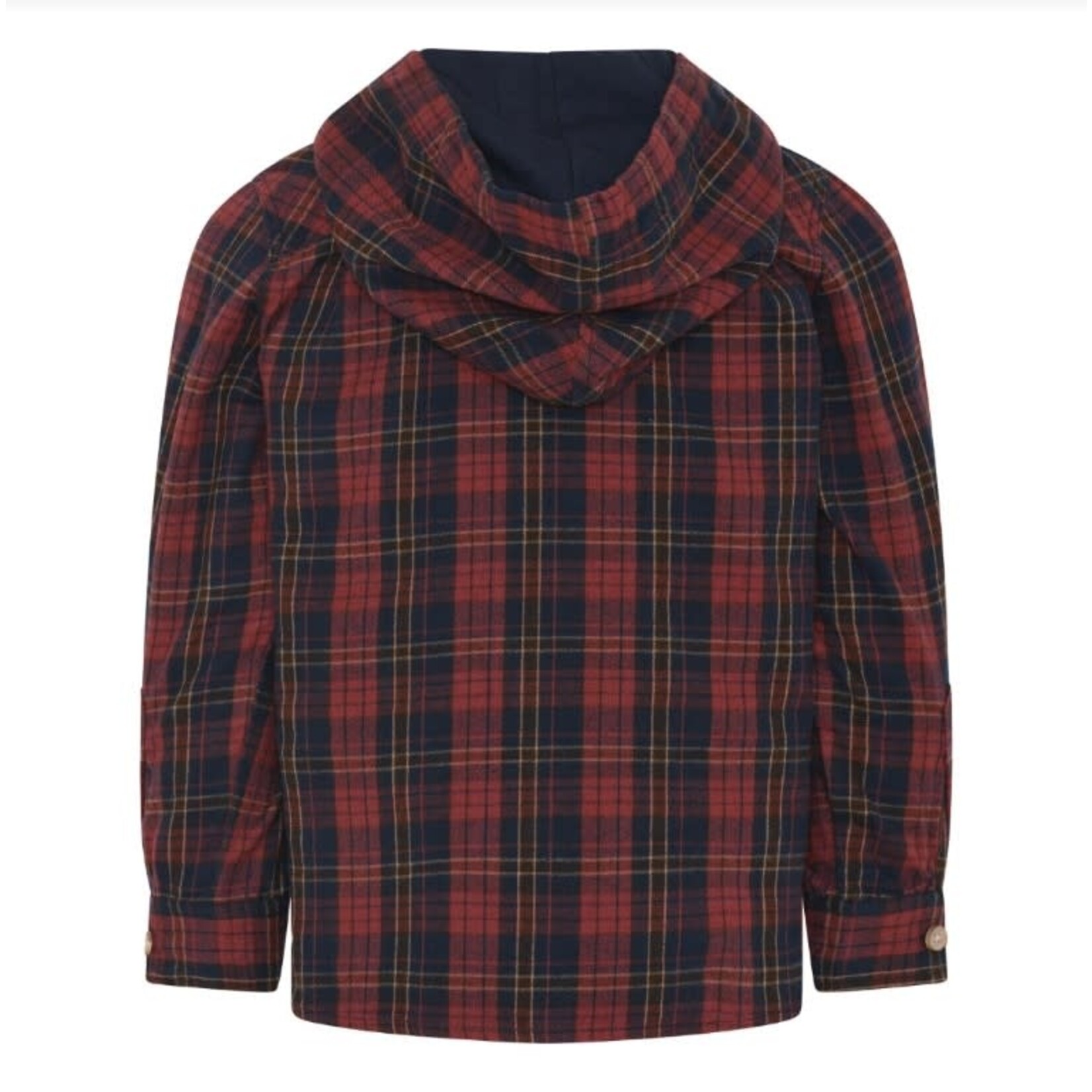 Enfant ENFANT - Dark red black and brown plaid long sleeve shirt with hood