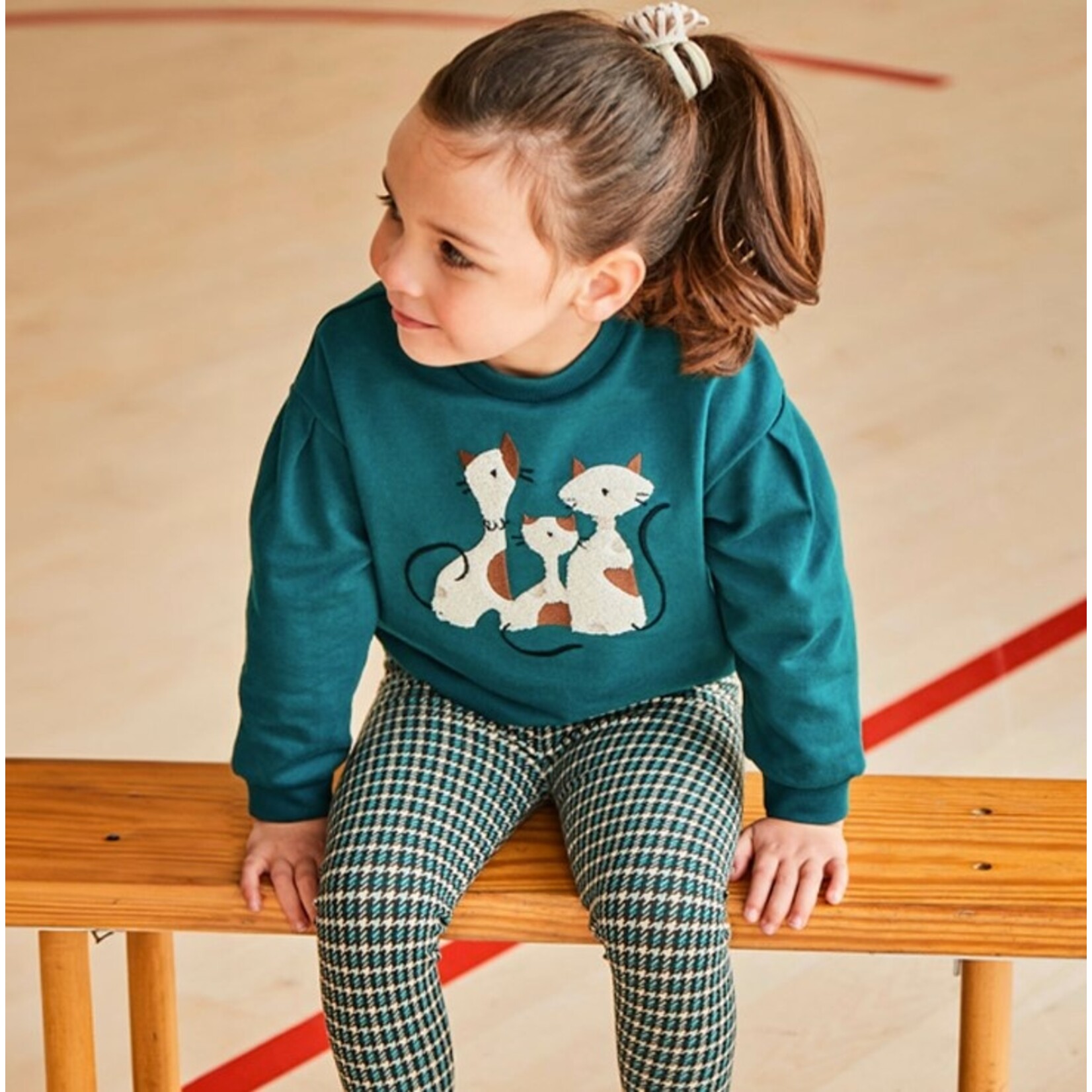 Mayoral MAYORAL - Ensemble 2-pièces coton ouaté avec appliqué de chat et legging carreauté